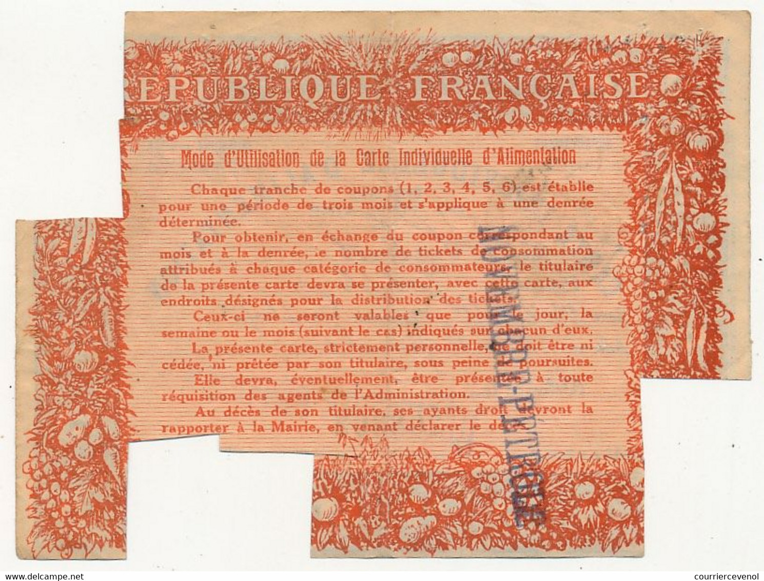 FRANCE - Carte Individuelle D'Alimentation "Décembre-Pétrole" - Ville De Marseille - Oct, Nov Et Déc 1918 - Documents Historiques