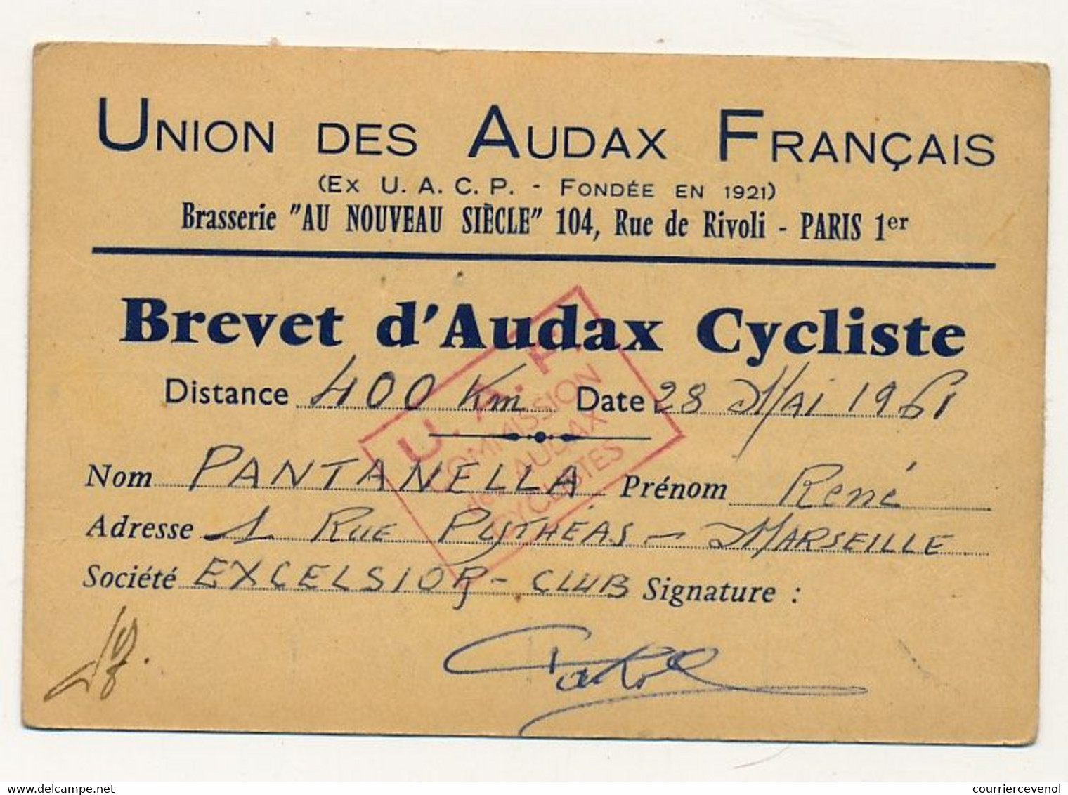 FRANCE - 2 X Union Des Audax Français - Brevet D'Audax Cycliste - Mai 1961 Et Juin 1971 - Cycling