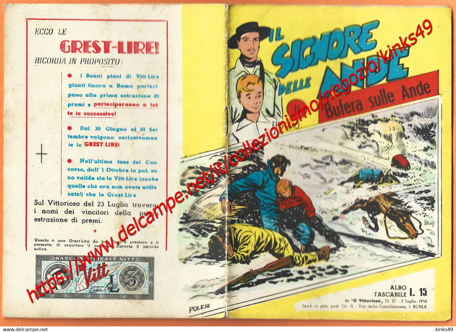 622> IL SIGNORE DELLE ANDE N° 27 Del 2 LUGLIO 1950 - Albo De IL VITTORIOSO - 11° Episodio - First Editions