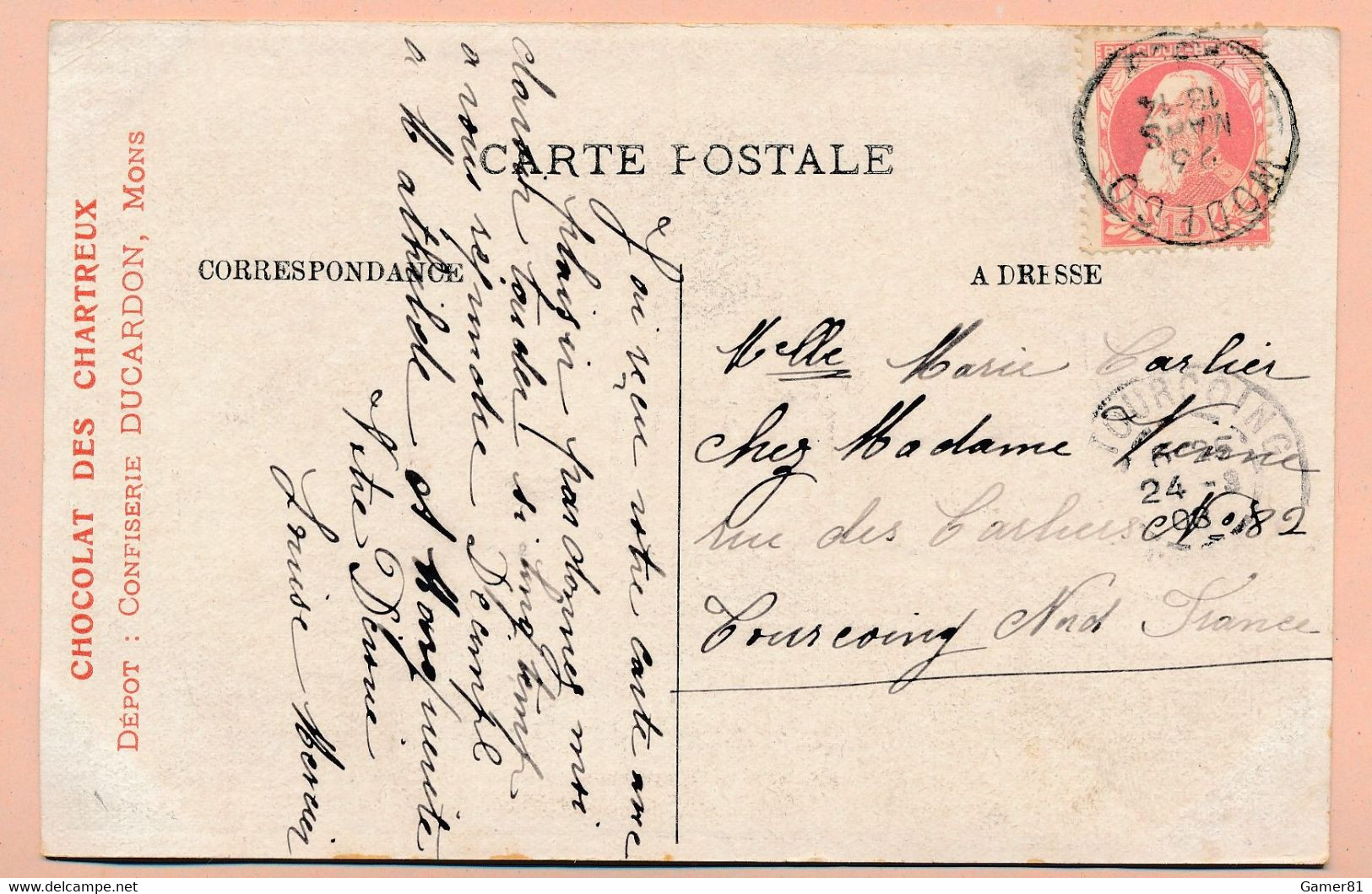LOUVAIN Fontaine De La Rue De La Station 1908 - Carte Publicitaire  Chocolat Des Chartreux Confiserie DUCARDON MONS - Leuven