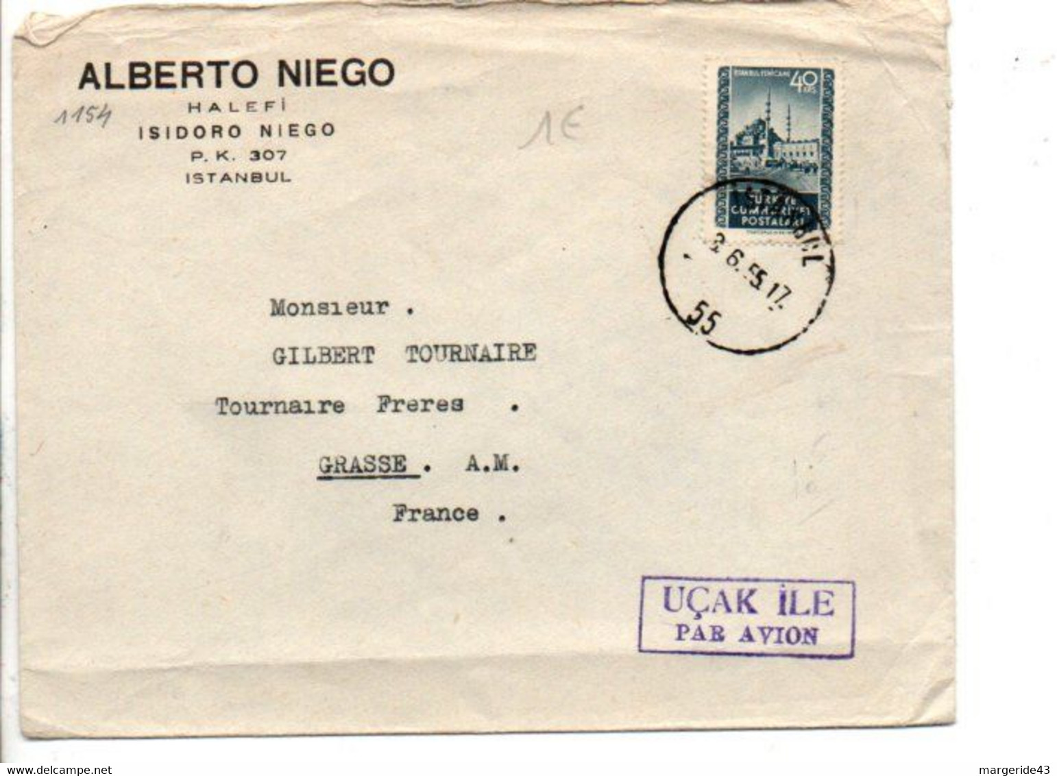 TURQUIE SEUL SUR LETTRE A EN TETE DE ANKARA POUR LA FRANCE 1955 - Briefe U. Dokumente