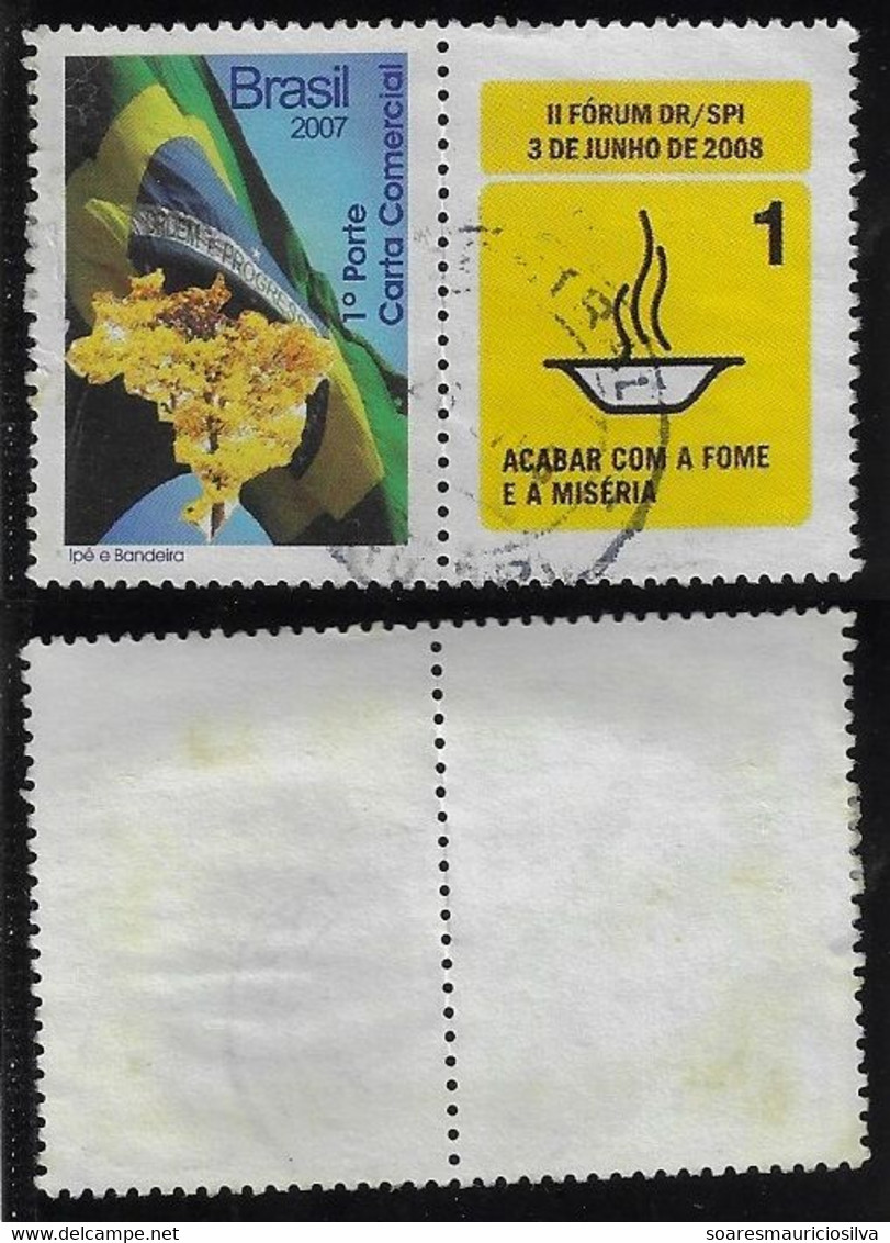 Brazil RHM-C-2720 Personalized Stamp Flag And Yellow Ipe Issued In 2007 Allusive To Forum To End Hunger And Misery Used - Gepersonaliseerde Postzegels