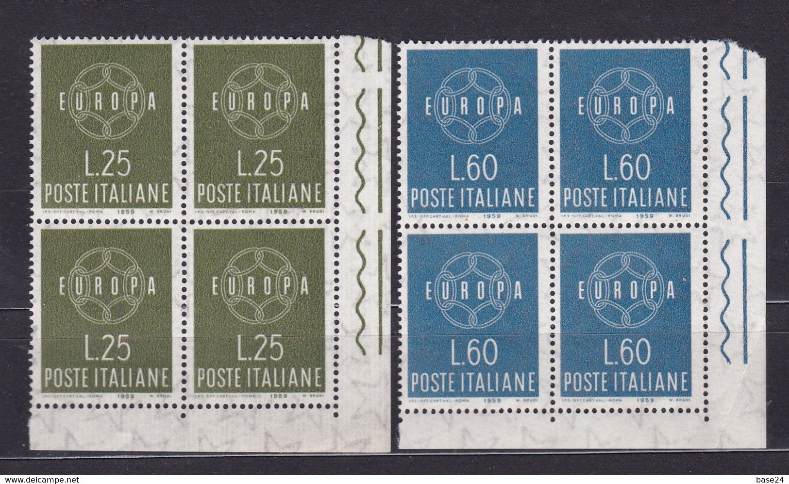 1959 Italia Italy Repubblica EUROPA CEPT  EUROPE 4 Serie Di 2 Valori In Quartina MNH** CATENA 6 ANELLI - CHAIN Block 4 - 1959