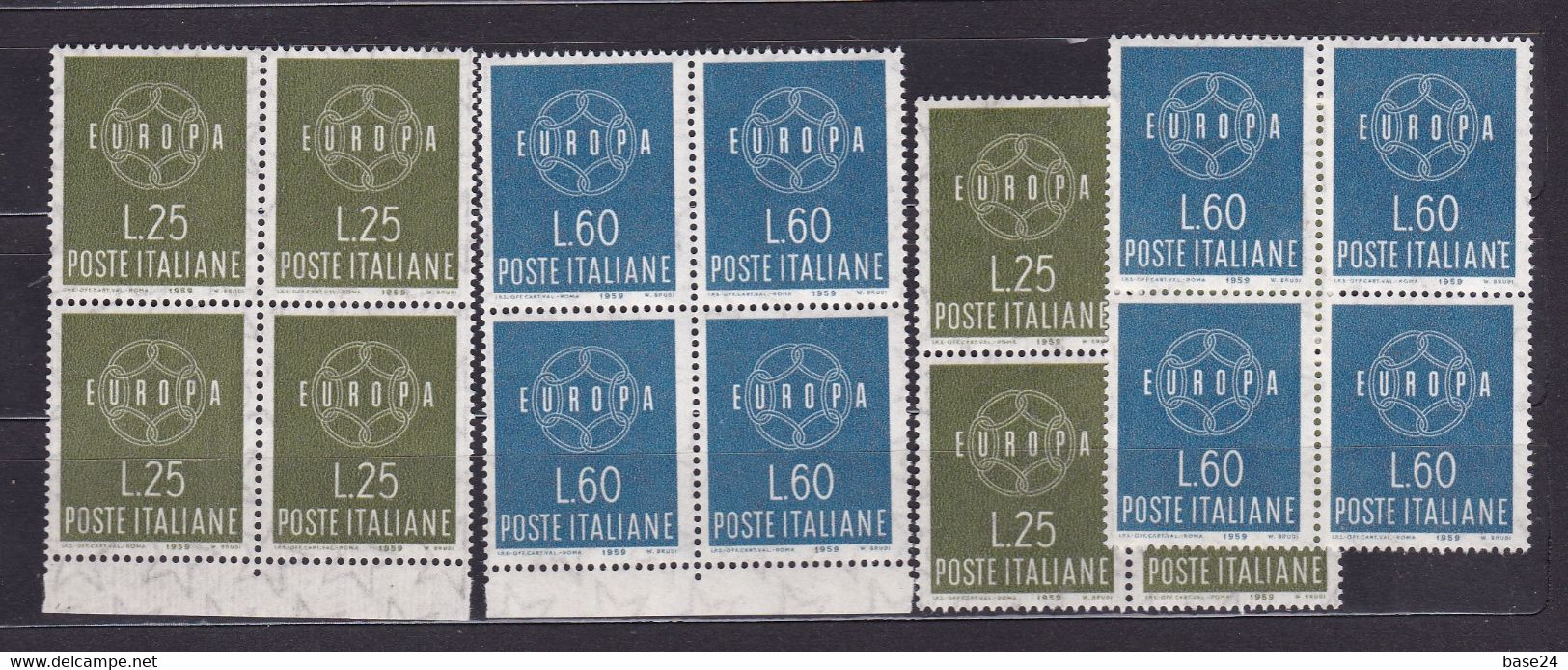 1959 Italia Italy Repubblica EUROPA CEPT  EUROPE 8 Serie Di 2 Valori In Quartine MNH** CATENA 6 ANELLI - CHAIN Blocks 4 - 1959