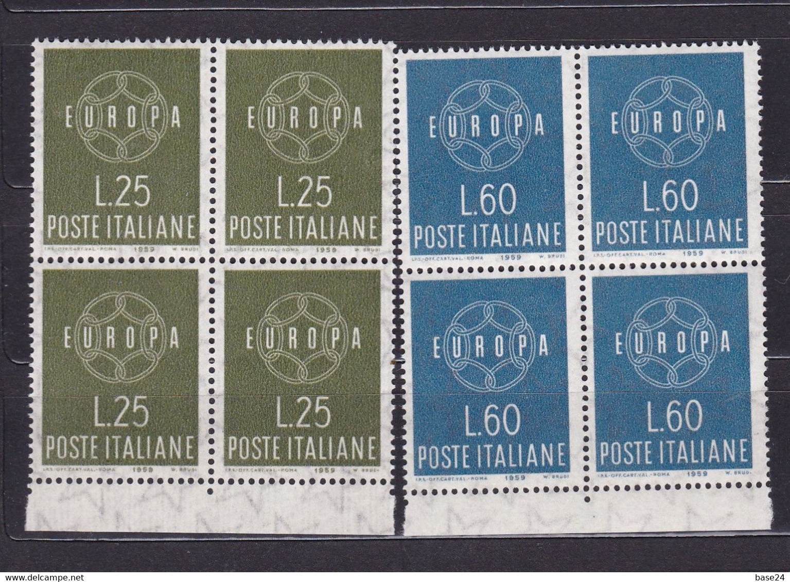 1959 Italia Italy Repubblica EUROPA CEPT  EUROPE 4 Serie Di 2 Valori In Quartina MNH** CATENA 6 ANELLI - CHAIN Block 4 - 1959