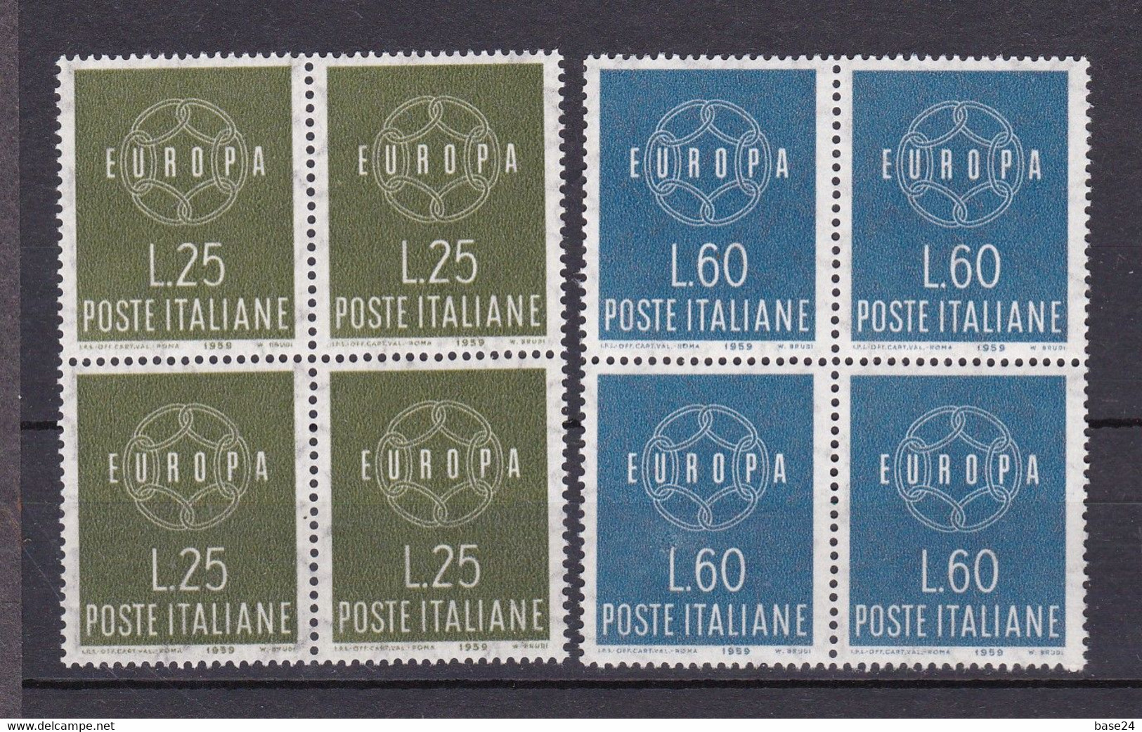 1959 Italia Italy Repubblica EUROPA CEPT  EUROPE 4 Serie Di 2 Valori In Quartina MNH** CATENA 6 ANELLI - CHAIN Block 4 - 1959