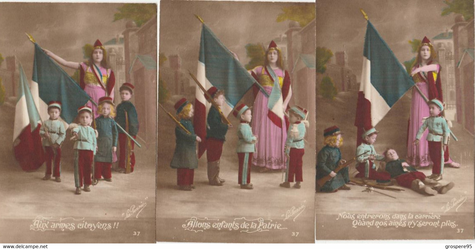 FEMME DRAPEAU ENFANTS MILITAIRES "LA PENSEE" 5 Cpa - Patriotic