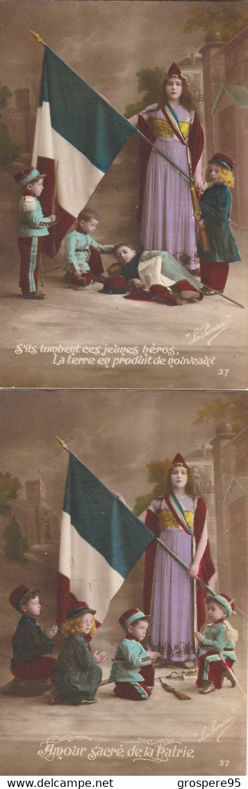 FEMME DRAPEAU ENFANTS MILITAIRES "LA PENSEE" 5 Cpa - Patrióticos