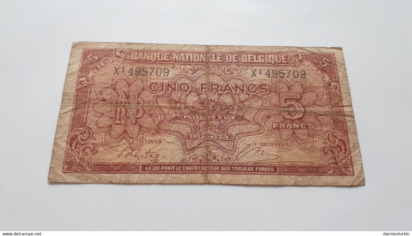 BELGIQUE BELGIE BANQUE NATIONALE 5 FRANCS 1 BELGA THEUNIS-SONTAG 01-02-1943 SERIE X1 LONDON P-121a - 5 Francs-1 Belga