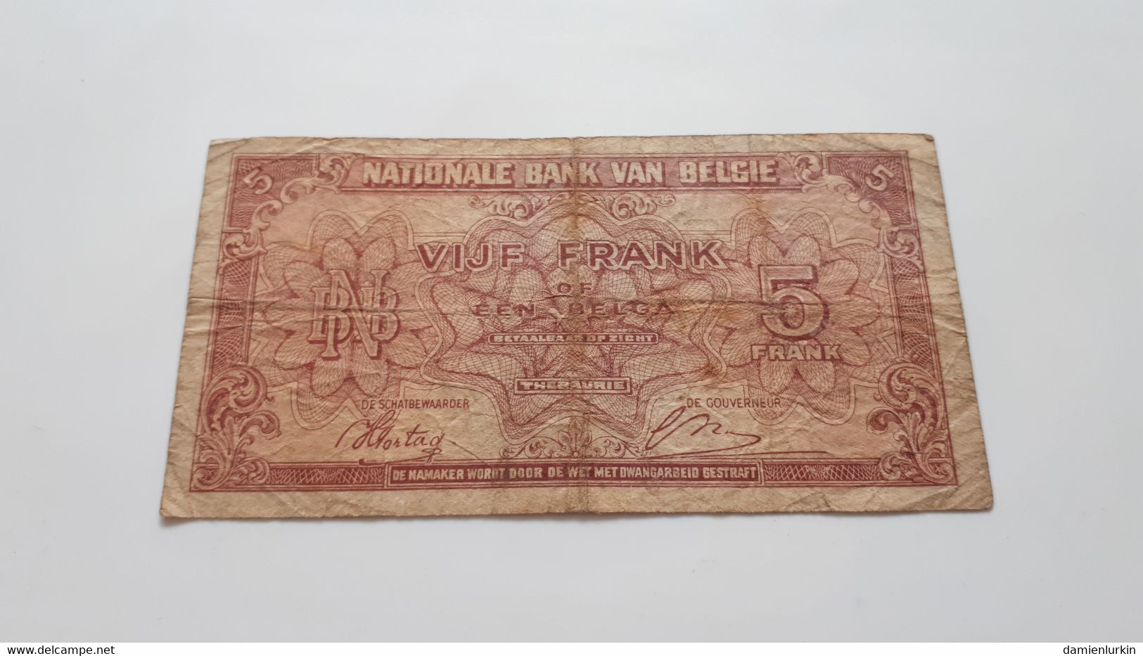 BELGIQUE BELGIE BANQUE NATIONALE 5 FRANCS 1 BELGA THEUNIS-SONTAG 01-02-1943 SERIE X1 LONDON P-121a - 5 Francos-1 Belga