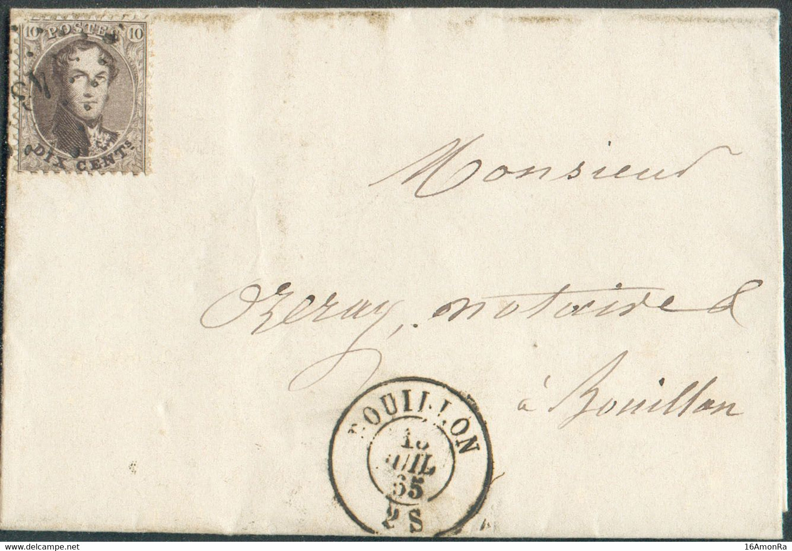 N°14 - Médaillon 10 Centimes Brun, Obl. LP.48 Sur Lettre Datée De ROCHEHAUT 14 Juillet 1865 + Càd De BOUILLON le 15 Juil - 1863-1864 Medaillen (13/16)