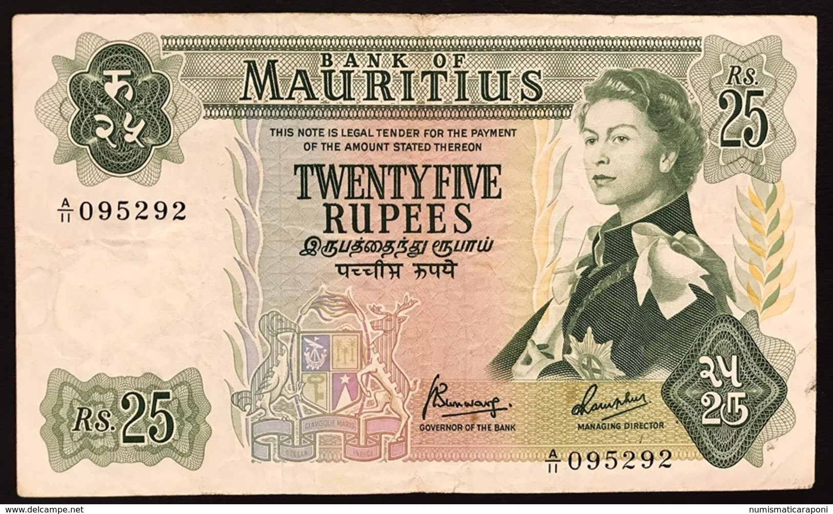 25 RUPEES 1967 MAURICE  MAURITIUS  Pick#32 Vf Bb Lotto.2369 - Maurice