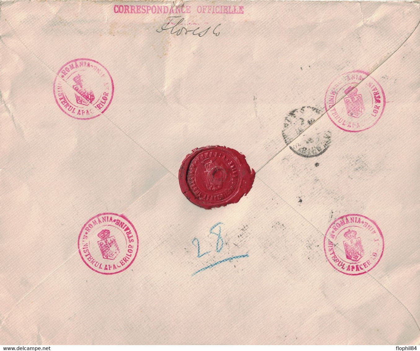 ROUMANIE - ENVELOPPE RECOMMANDEE CORRESPONDANCE OFFICIELLE POUR LA LEGATION ROYALE DE ROUMANIE A PARIS EN 1929. - Covers & Documents