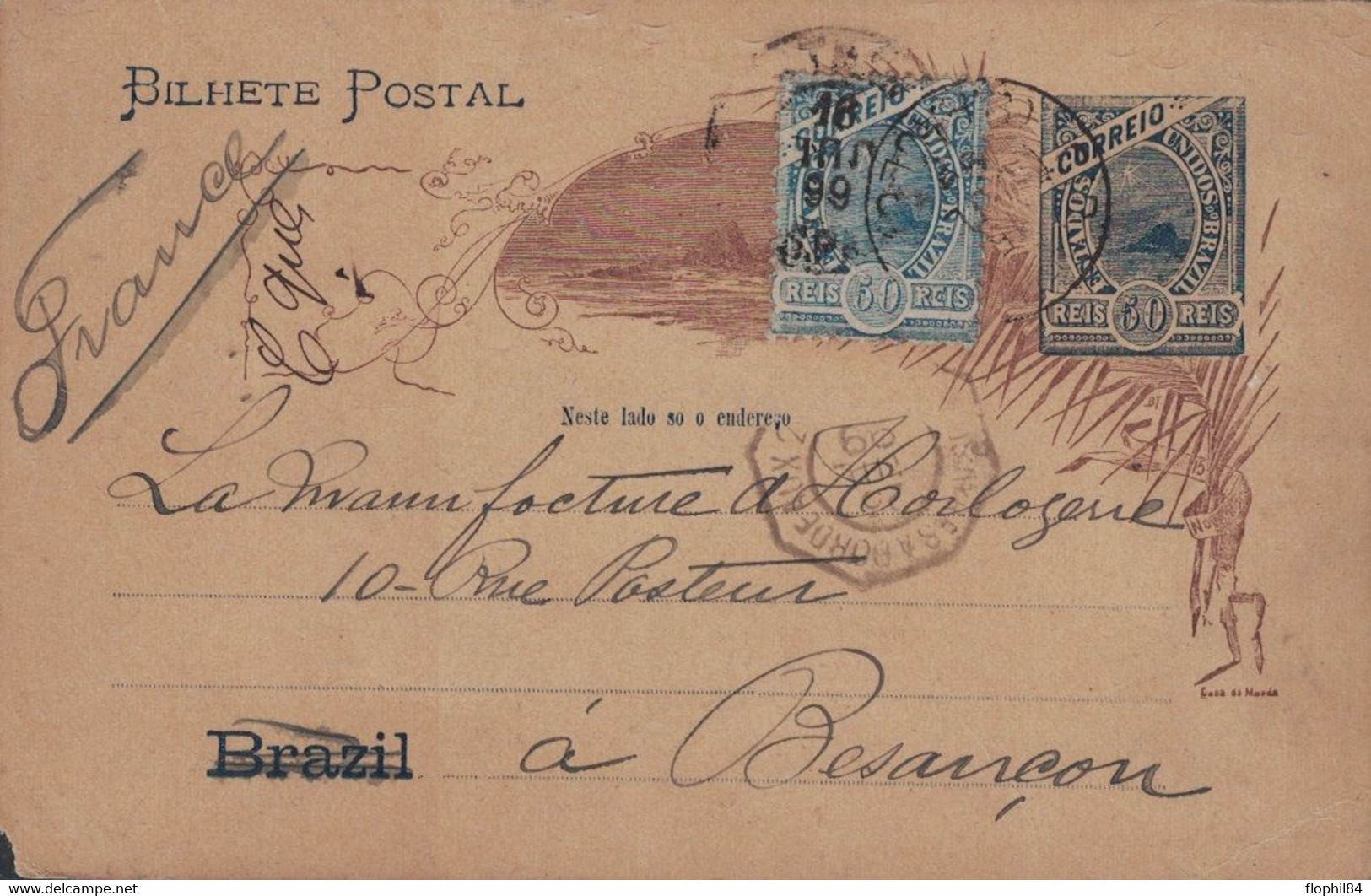 BRESIL - ENTIER POSTAL AVEC TIMBRE POUR BESANCON FRANCE - CACHET PAQUEBOT BUENOS-AYRES A BORDEAUX 20-7-1899 - Brieven En Documenten