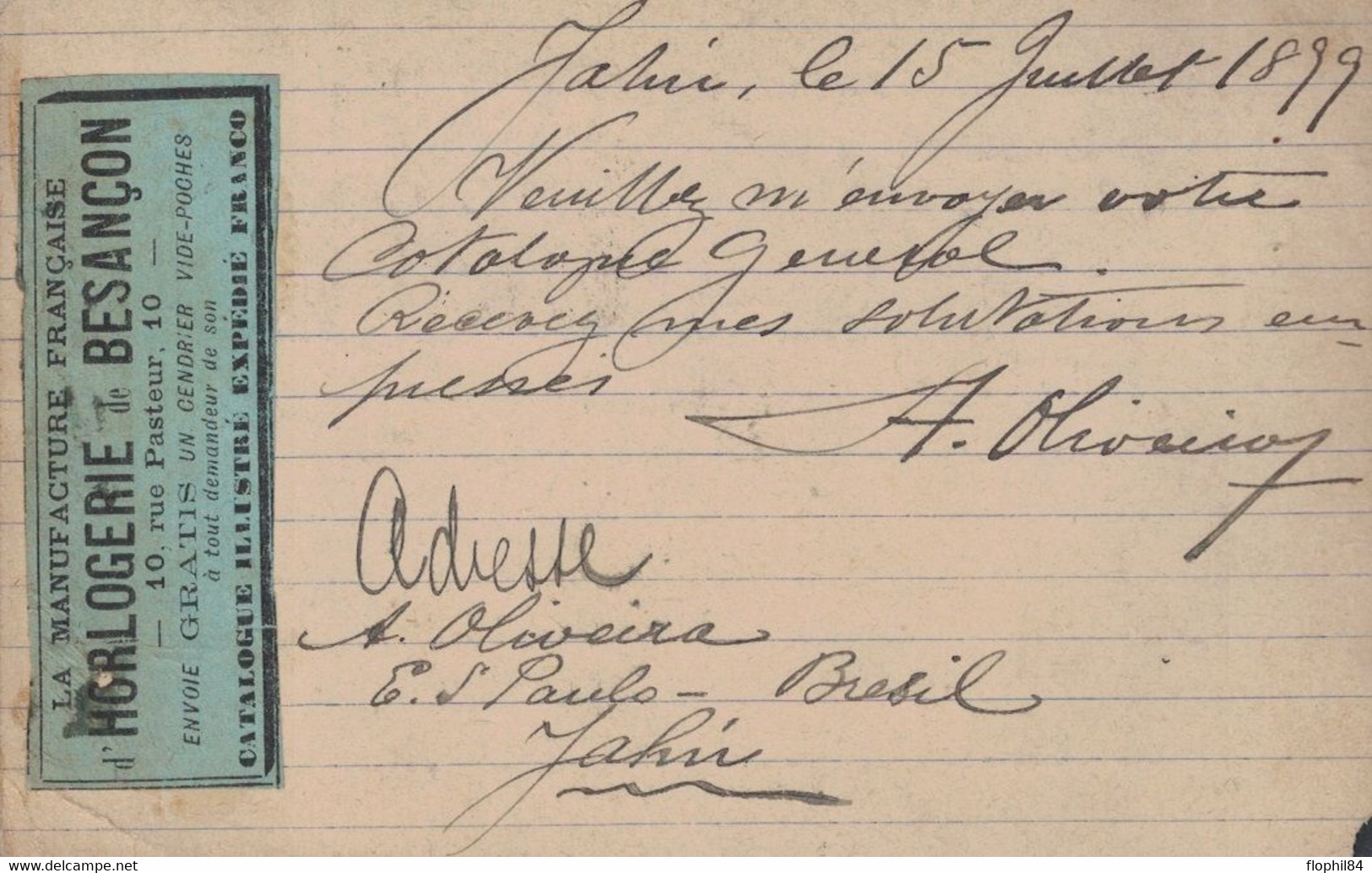 BRESIL - ENTIER POSTAL AVEC TIMBRE POUR BESANCON FRANCE - CACHET PAQUEBOT BUENOS-AYRES A BORDEAUX 20-7-1899 - Storia Postale