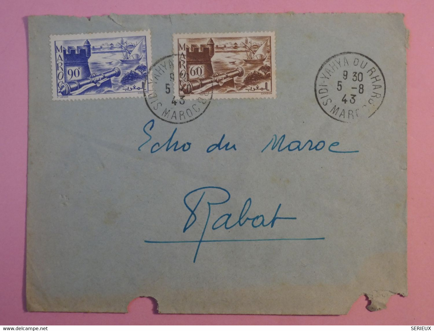 BP4  MAROC  LETTRE  1943 PETIT BUREAU  SIDI YAHYA  A RABAT +JOURNAL+ +AFFR.INTERESSANT++ - Covers & Documents