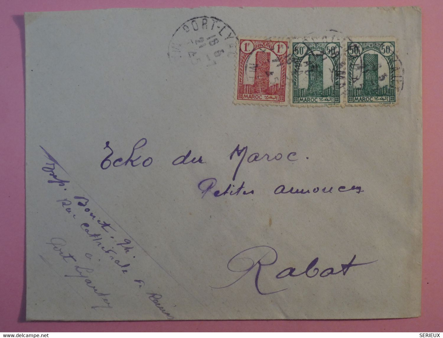 BP4  MAROC  BELLE LETTRE  1945 PETIT BUREAU PORT LAUTEY   A RABAT +JOURNAL+ +AFFR.INTERESSANT++ - Lettres & Documents