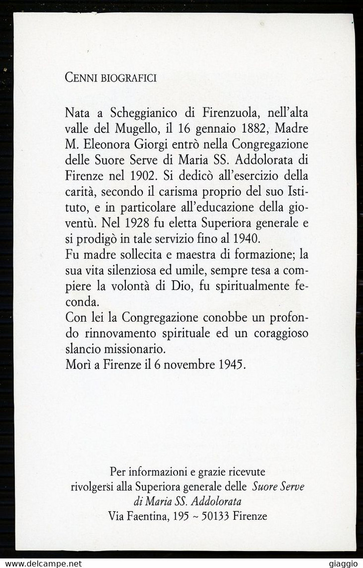 °°° Santino N. 7323 Serva Di Dio Madre M. Eleonora Giorgi °°° - Religion & Esotericism