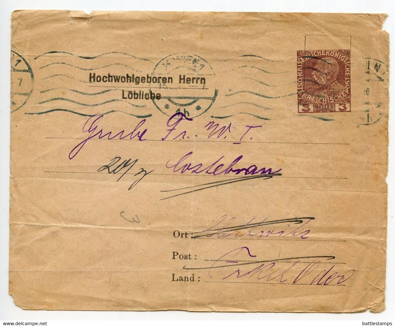 Austria 1910 3h Franz Josef Postal Envelope, Wien Machine Cancel - Covers