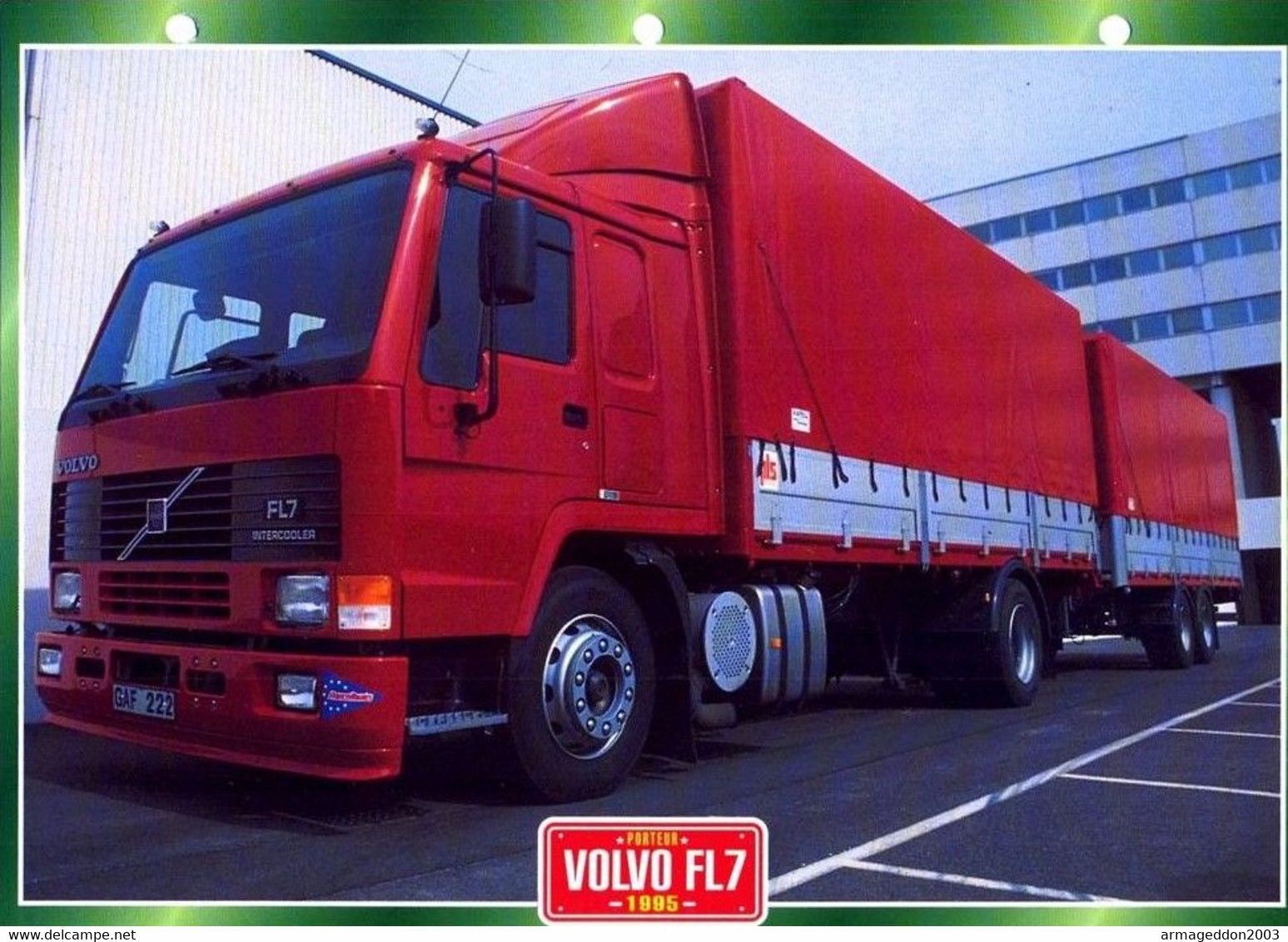 C2/ FICHE CARTONNE CAMION PORTEUR 1995 VOLVO FL7 - Camions