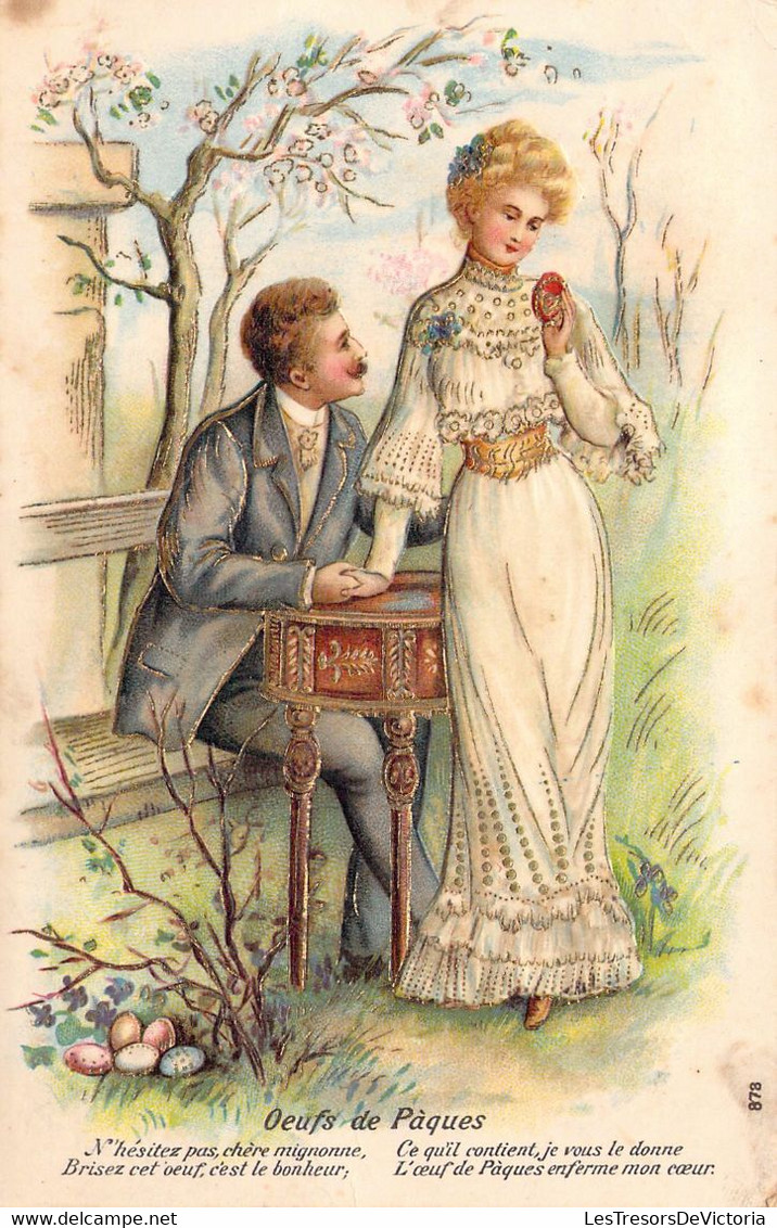 PAQUES - Homme Qui Tient La Main D'une Femme - Œufs De Pâques - N'Hésitez Pas Chère Mignonne ...- Carte Postale Ancienne - Easter