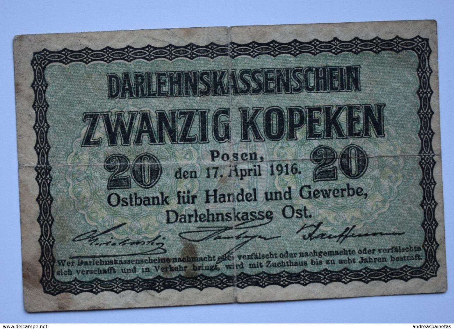 Banknotes Germany (1871-1948) 20 Kopeken Ostbank Für Handel Und Gewerbe, Darlehnskasse Ost 1916 - Primera Guerra Mundial