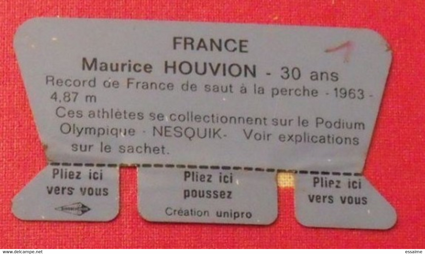 Plaquette Nesquik Jeux Olympiques. Podium Olympique.Maurice Houvion. Perche.  France. Tokyo 1964 - Tin Signs (after1960)