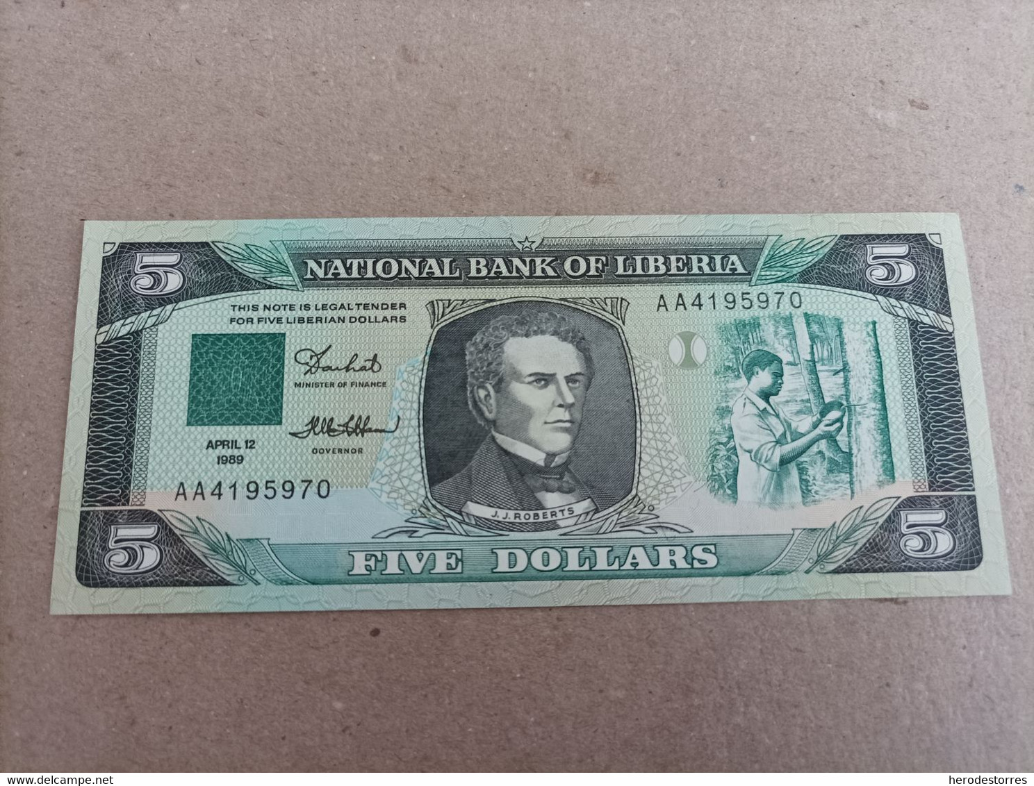 Billete De Liberia De 5 Dólares, Año 1989, Serie AA, UNC - Liberia