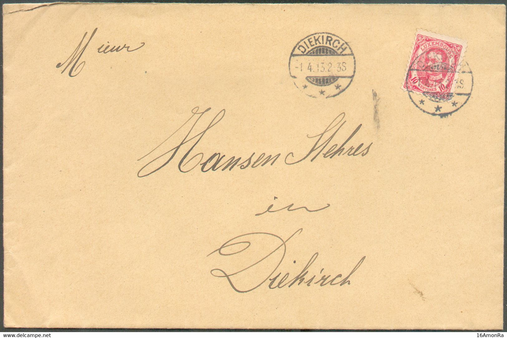 10c. Obl. Dc DIEKIRCH *** Sur Lettre Du 1-4-1913 Vers La Ville.  - 20835 - 1906 Willem IV