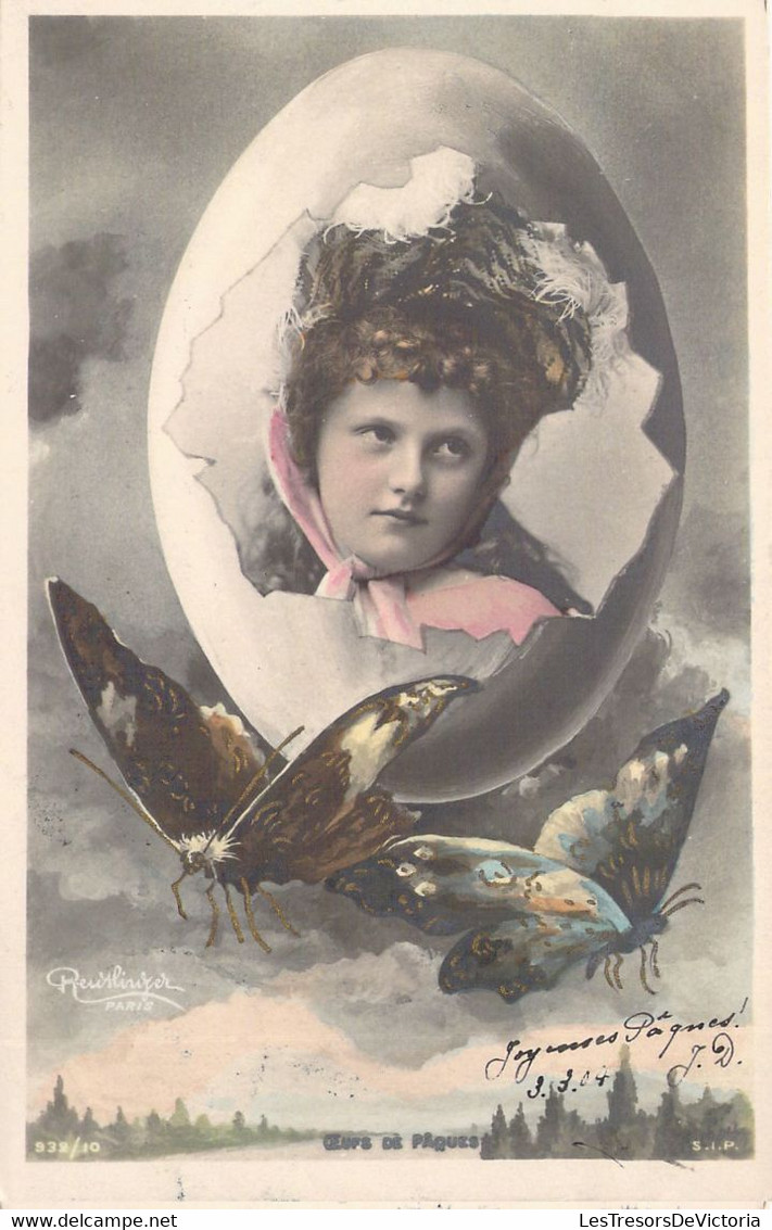 Illustrateurs - Oeufs De Pâques - Papillon - Jeune Fille Représentée Dans Une Coquille D'Œuf - Carte Postale Ancienne - Non Classificati