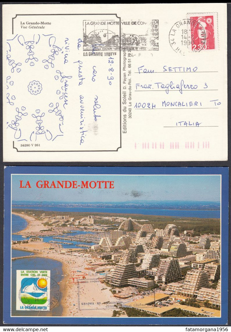 FRANCE, LA GRANDE MOTTE - 1990 - Cartolina VIAGGIATA Affrancata Con Francobollo Yvert 2614 - Mauguio