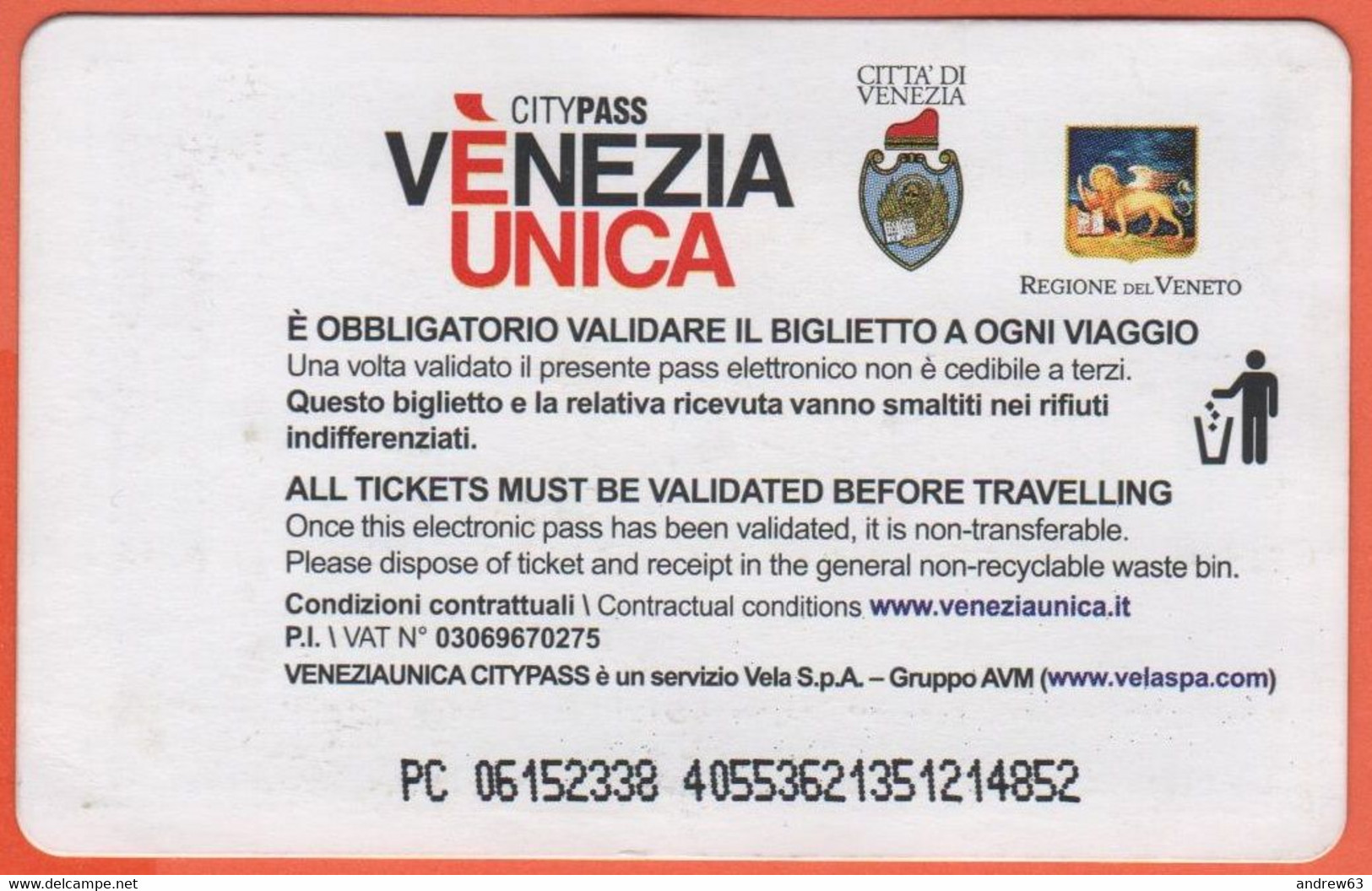 ITALIA - VENEZIA è Unica - VENEZIA DAILY PASS - Abbonamento Giornaliero - Usato - Europa