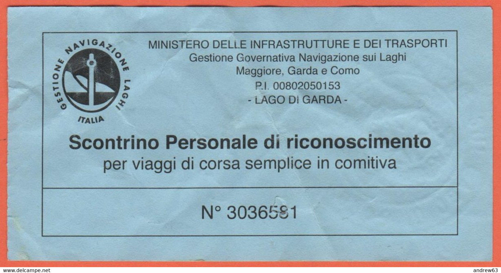 ITALIA - LAGO DI GARDA - Gestione Navigazione Laghi - Corsa Semplice In Comitiva - Usato - Europe