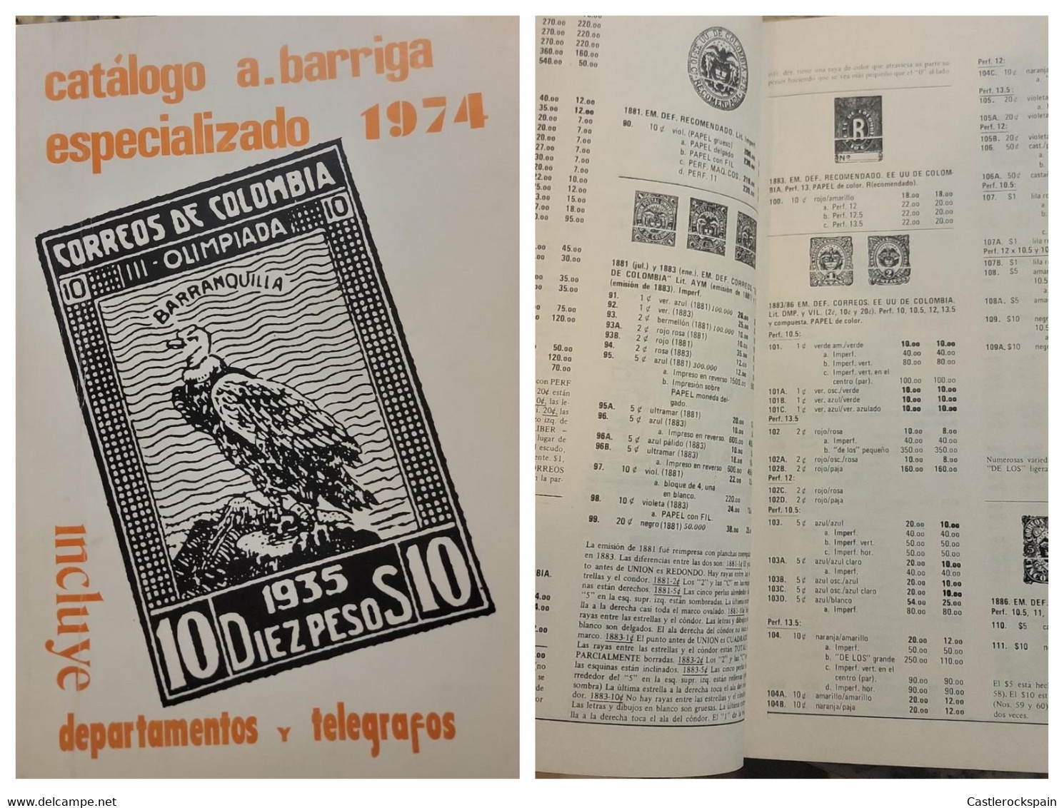 O) 1976 COLOMBIA, SPECIALIZED CATALOG, DEPARTMENTS AND TELEGRAPHS, COLOMBIA POST OFFICE, ALVARO BARRIGA, SPANISH VERSION - Otros & Sin Clasificación