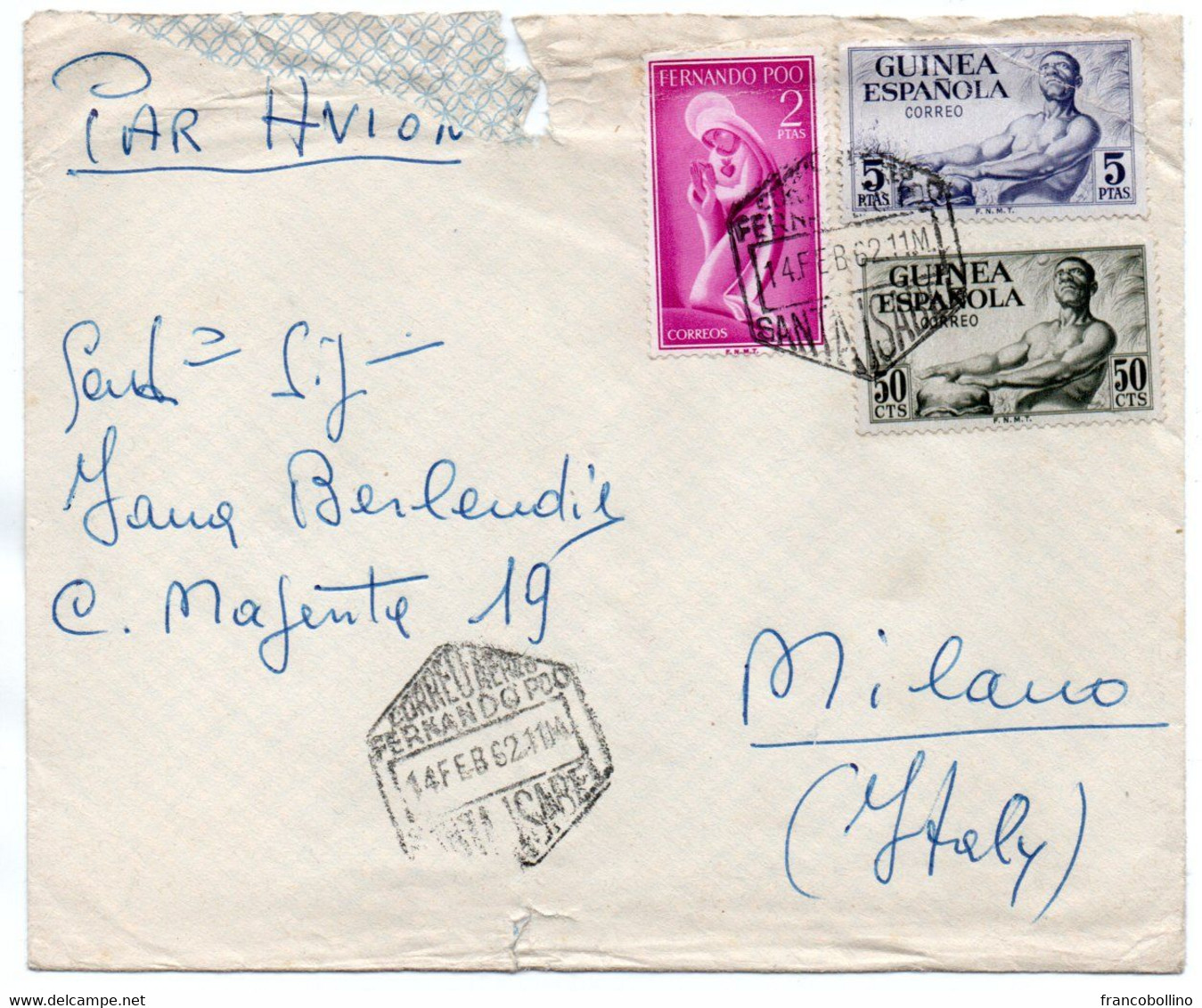 SPANISH GUINEA-AIR MAIL COVER TO ITALY /SANTA ISABEL - FERNANDO POO CANCEL 1962 - Fernando Po