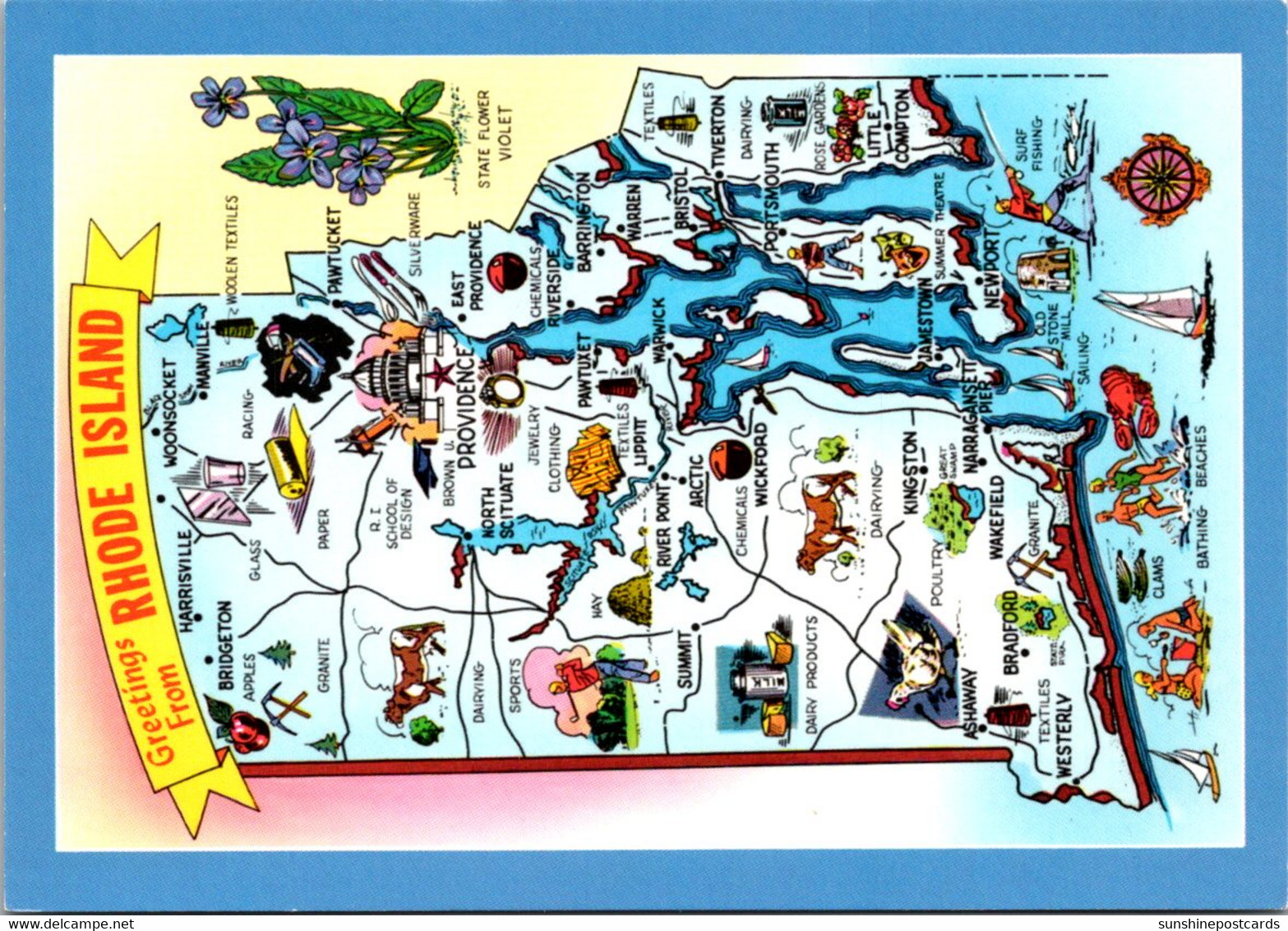 Rhode Island Greetings With State Map - Andere & Zonder Classificatie