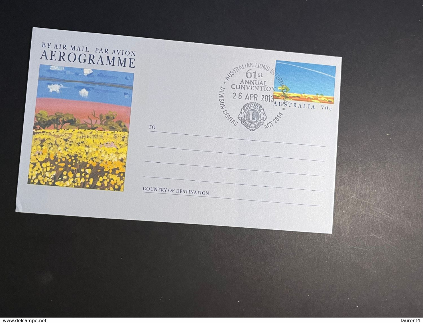 (2 P 4)  Australia Cover - 2013 - Lion's Club Aerogramme (3) - Aérogrammes