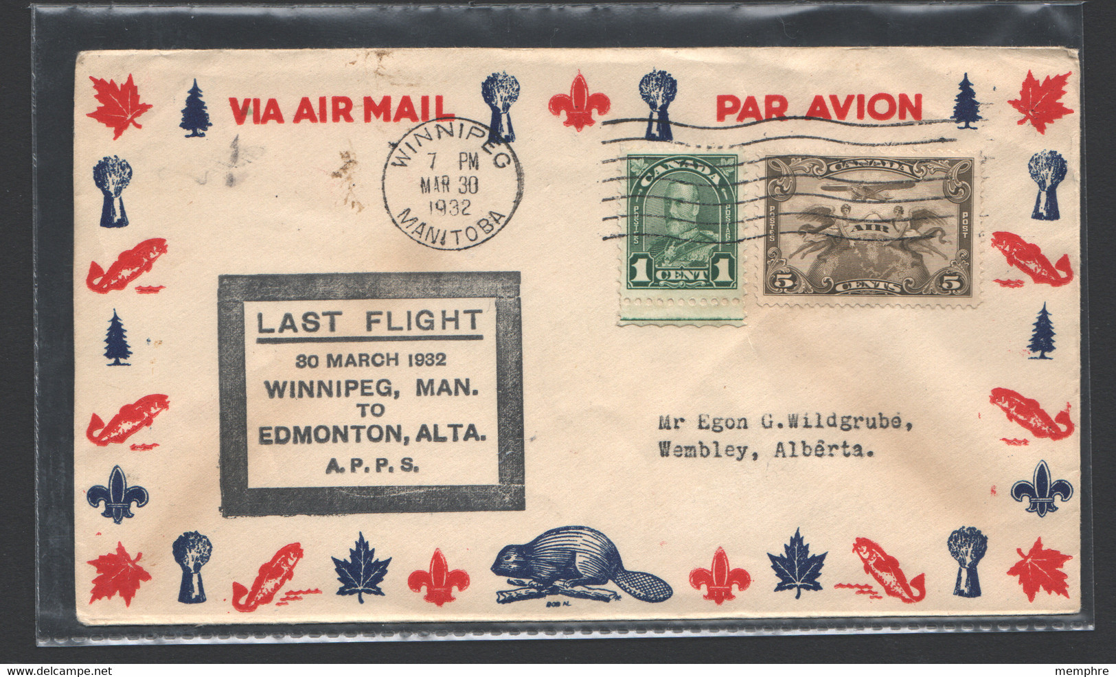 1932  Last Flght  Innipeg To Edmonton  Fligt 3209d - Erst- U. Sonderflugbriefe