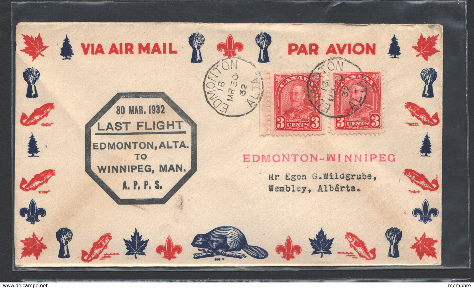 1932  Last Flght   Edmonton  To Winnipeg Fligt 3209a - Premiers Vols