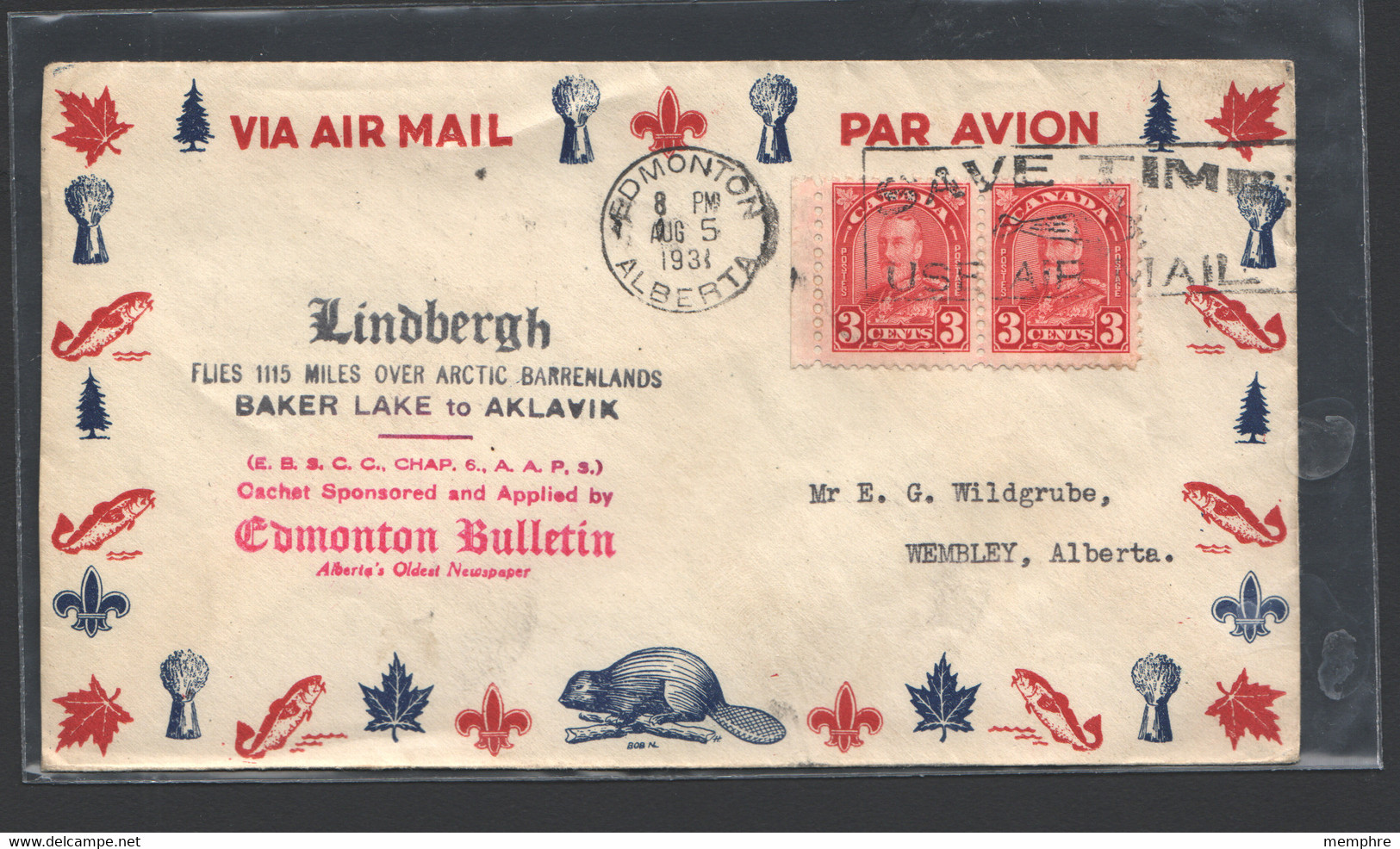 1931  Commemorative Cover «Lindbergh Flies 115 Miles Over Arctic / Baker Lake To Aklavik» - First Flight Covers