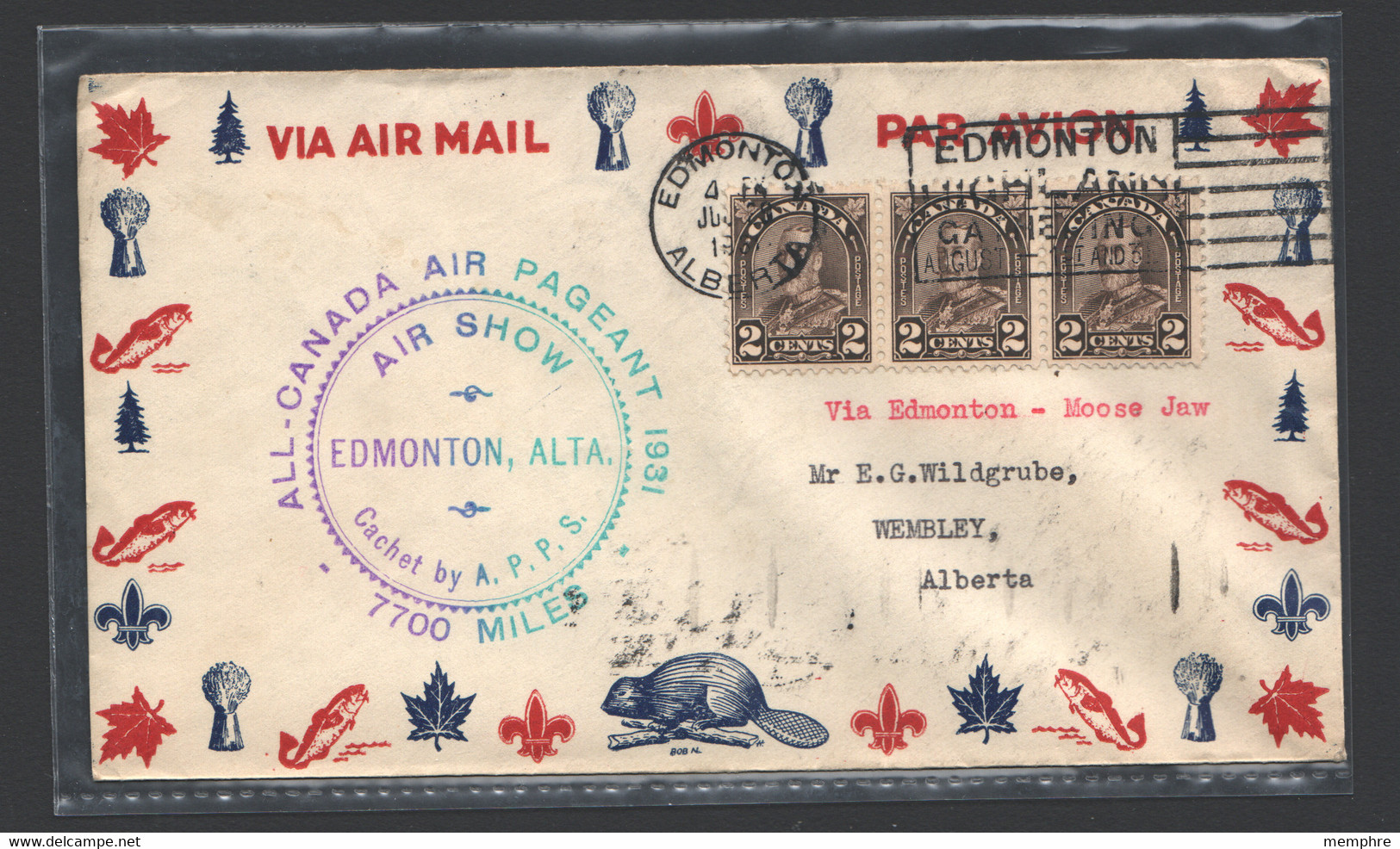 1931 Edmonto All-Canadaa Air Pageant  Flight 3129o - Erst- U. Sonderflugbriefe