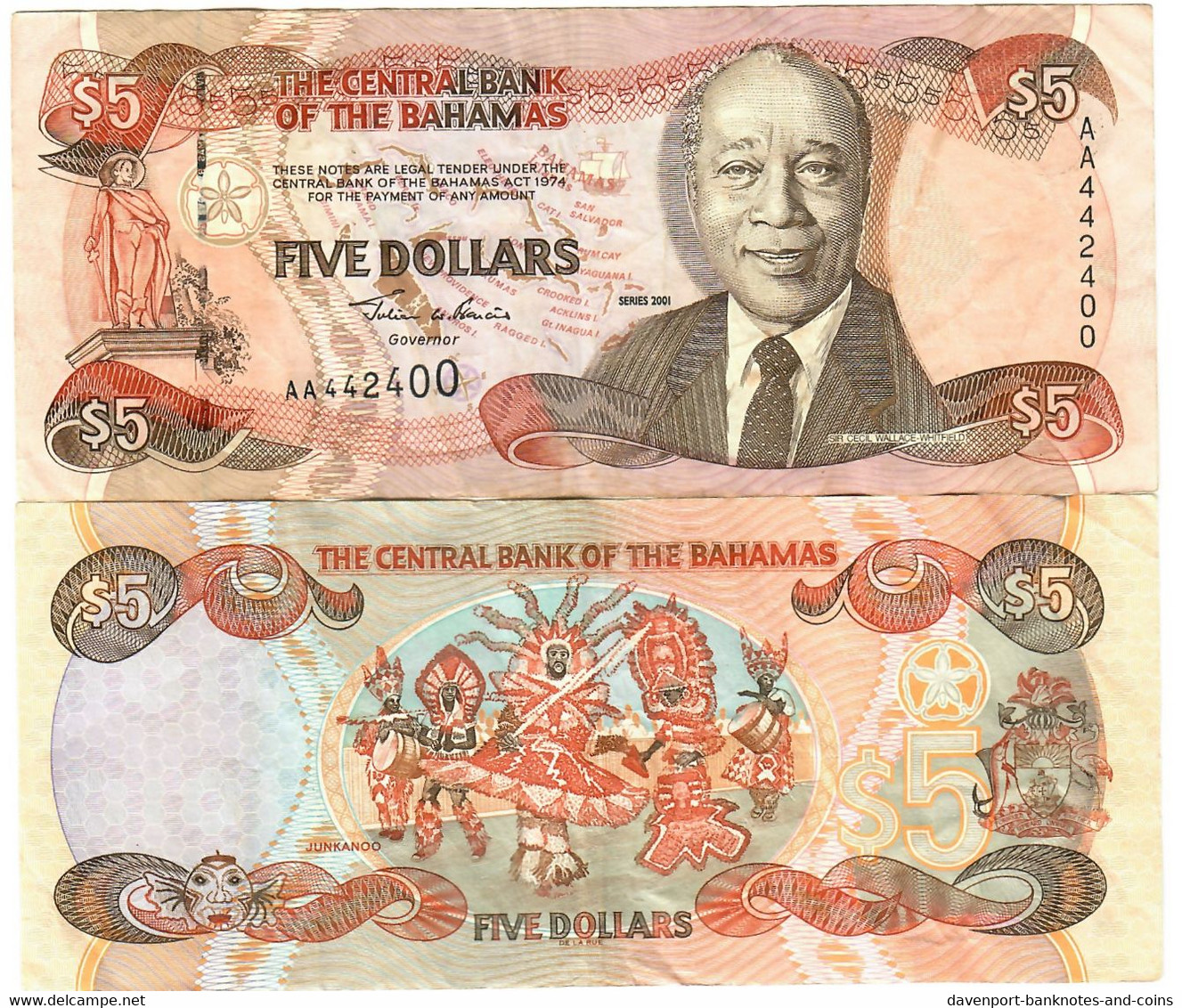Bahamas 5 Dollar 2001 VF "Francis" - Bahama's