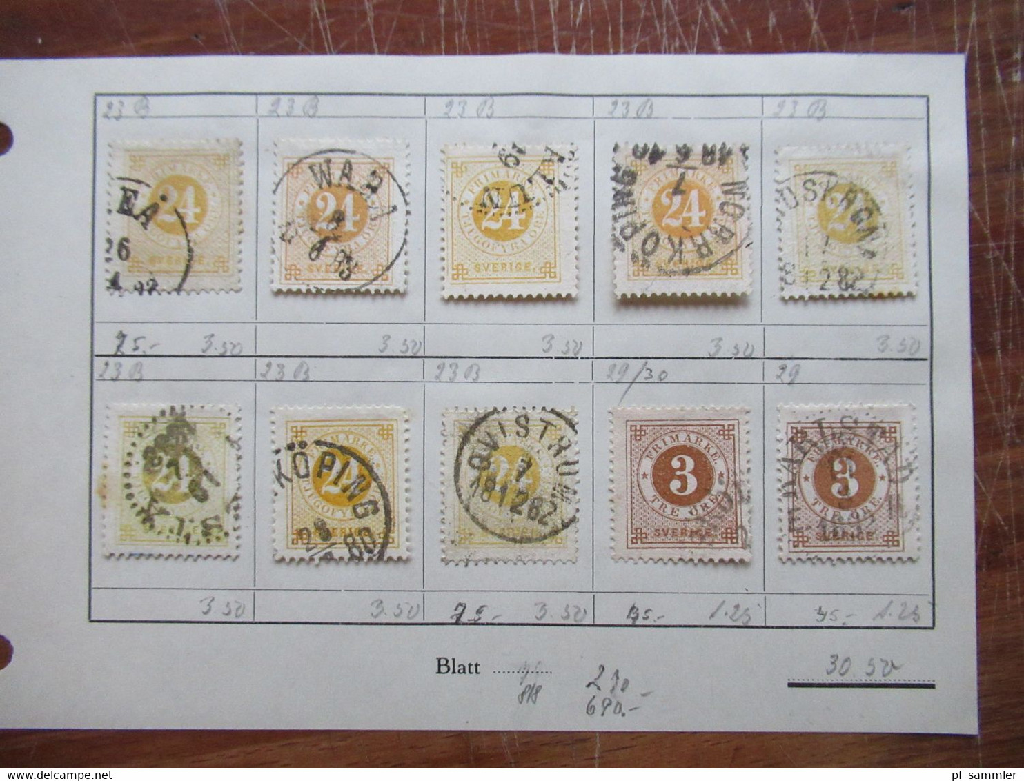 Schweden Klassik 1855 - 1874 viele gestempelte Marken auf Auswahlseiten uraltes Auktionslos Edgar Mohrmann Hamburg