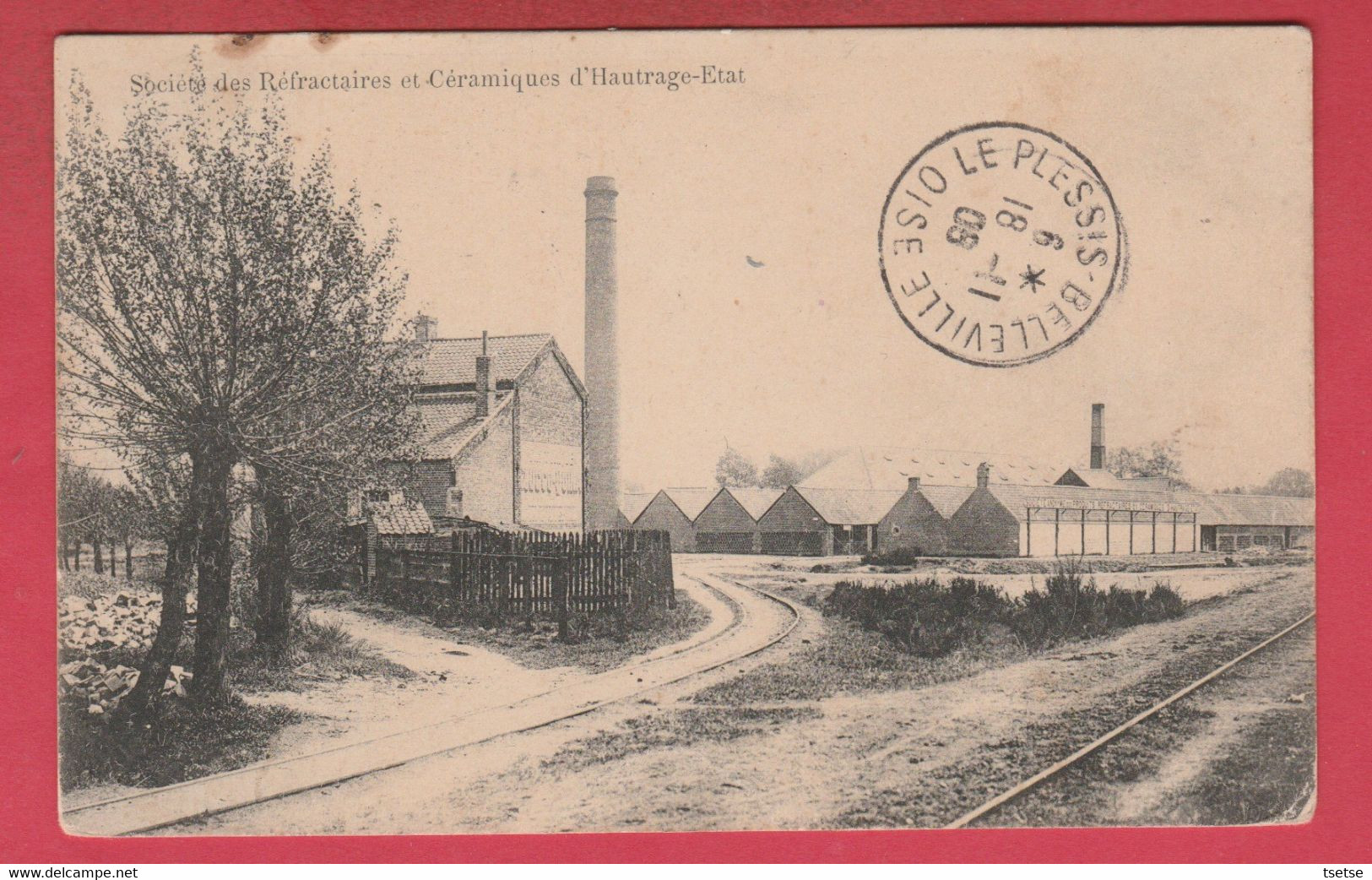 Hautrage-Etat - Société Des Réfractaires Et Céramiques -1908 ( Voir Verso / Jolie Griffe De St. Ghislain ) - Saint-Ghislain