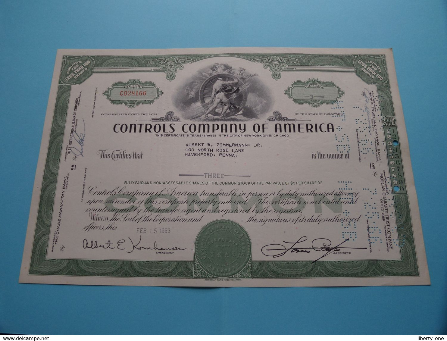 CONTROLS C° Of AMERICA - 3 Shares $ N° CO28166 - Anno 1963 > ( See / Voir Scan) USA ! - A - C