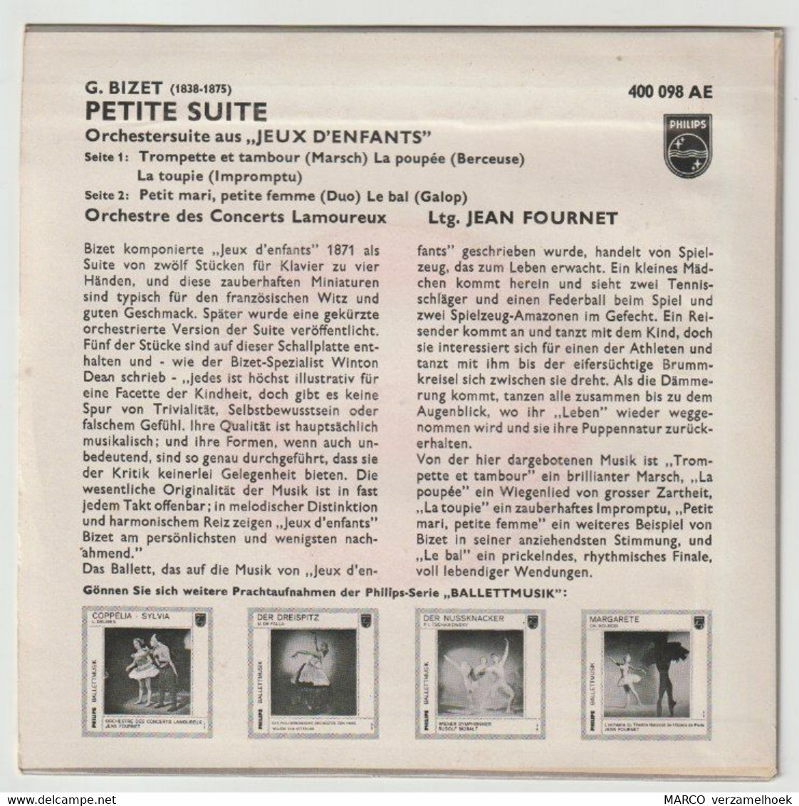 45T Single Jeux D'enfants G. Bizet - Petite Suite PHILIPS 400 098 - Opere