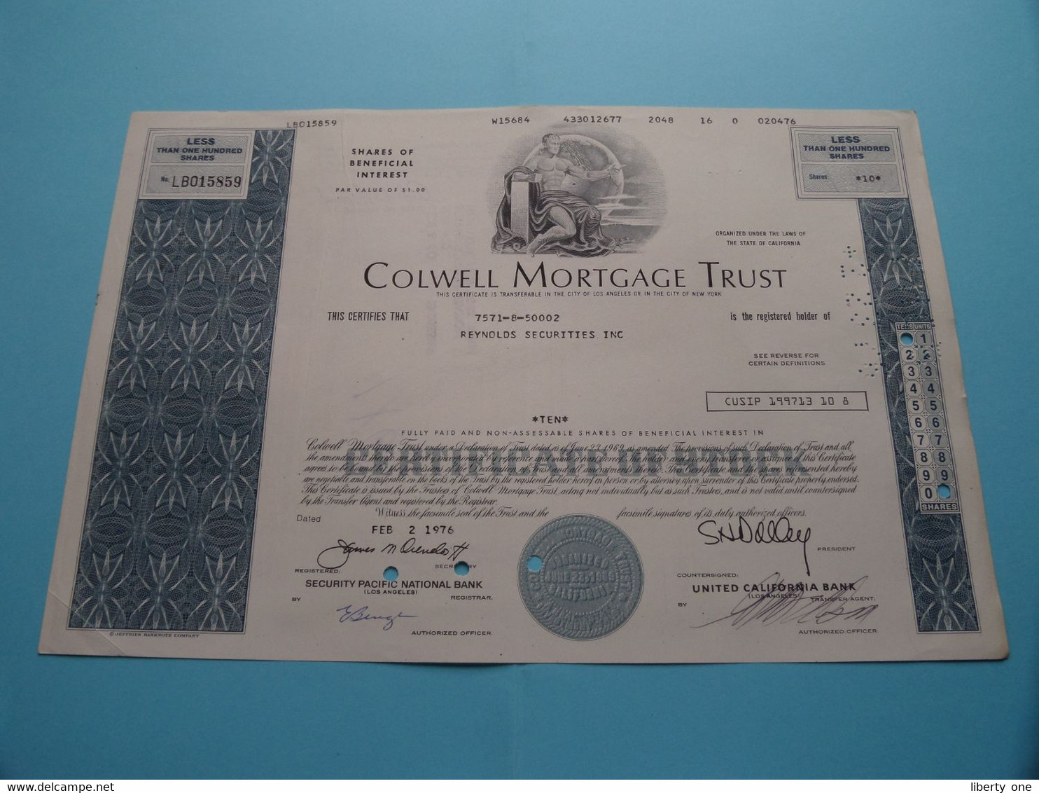 COLWELL MORTGAGE TRUST - 10 Shares $ N° LB015859 - Anno 1976 > ( See / Voir Scan) USA ! - A - C