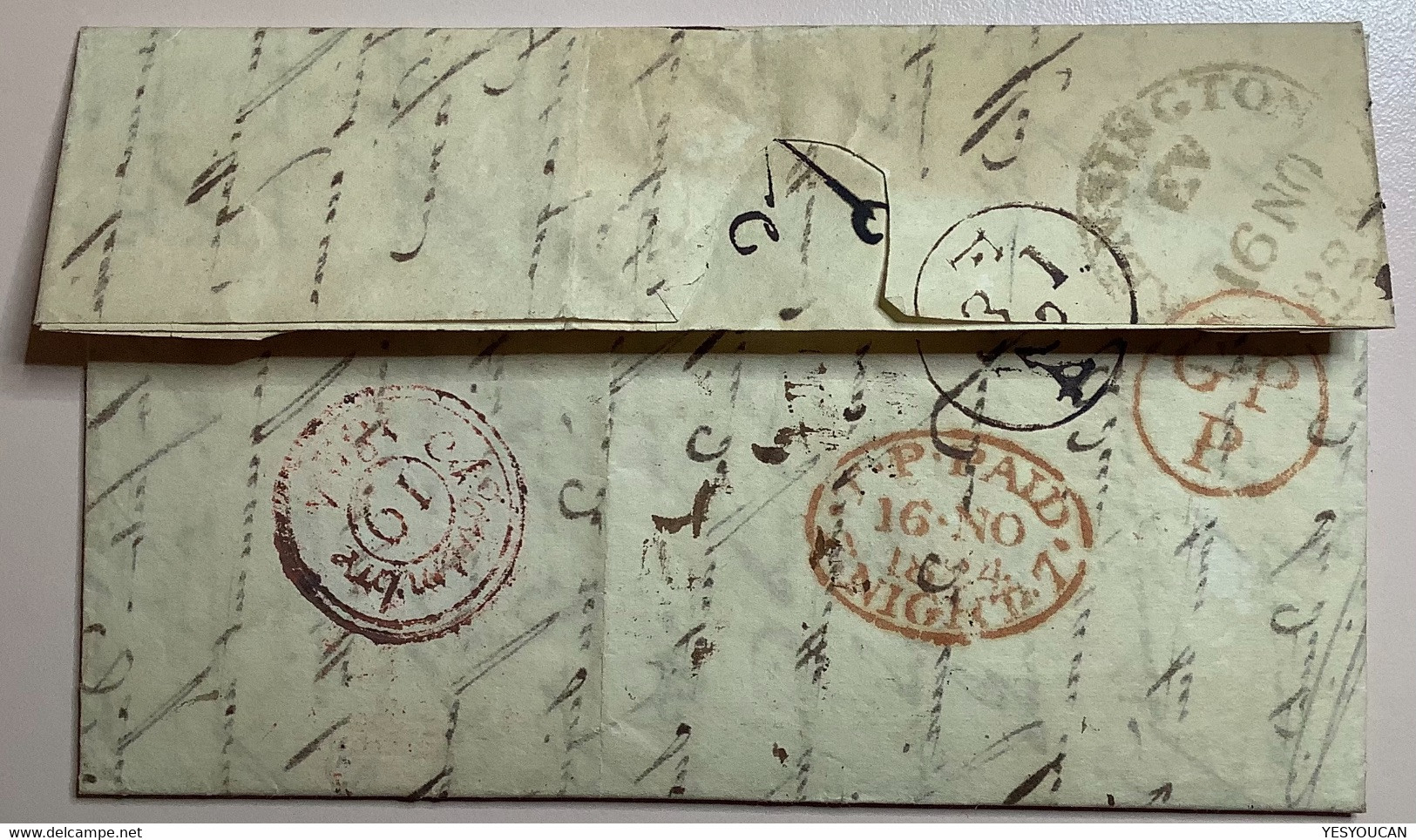 BAYSWATER / 2 PY P.PAID (London Westminster GB)1824 Entire>Paris France"ANGLETERRE" (cover Lettre Horse Cheval - ...-1840 Préphilatélie