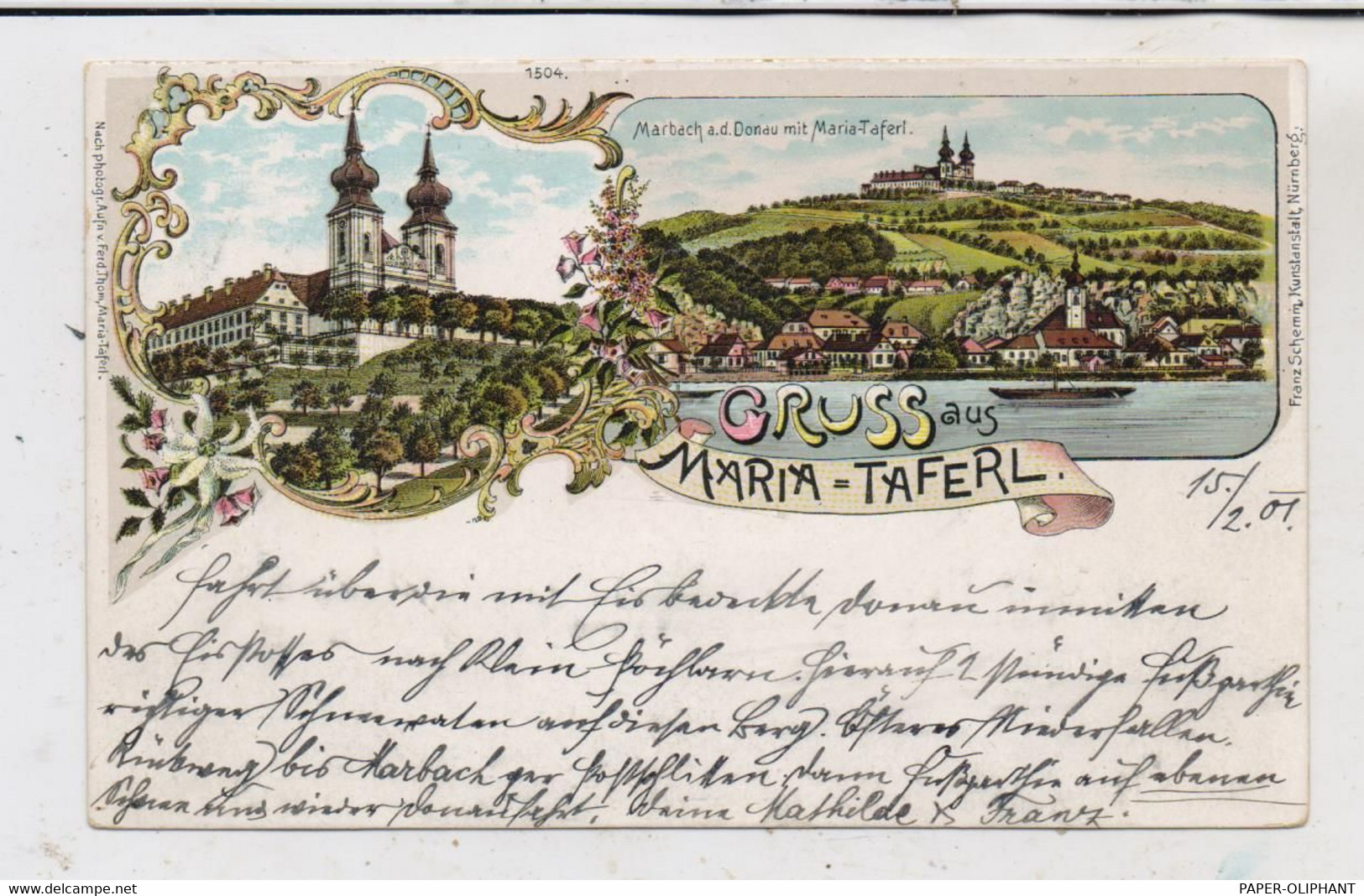 A 3672 MARIA TAFERL, Lithographie, Kirche, Maria Taferl Und Marbach, Donau - Frachtschiffe - Maria Taferl