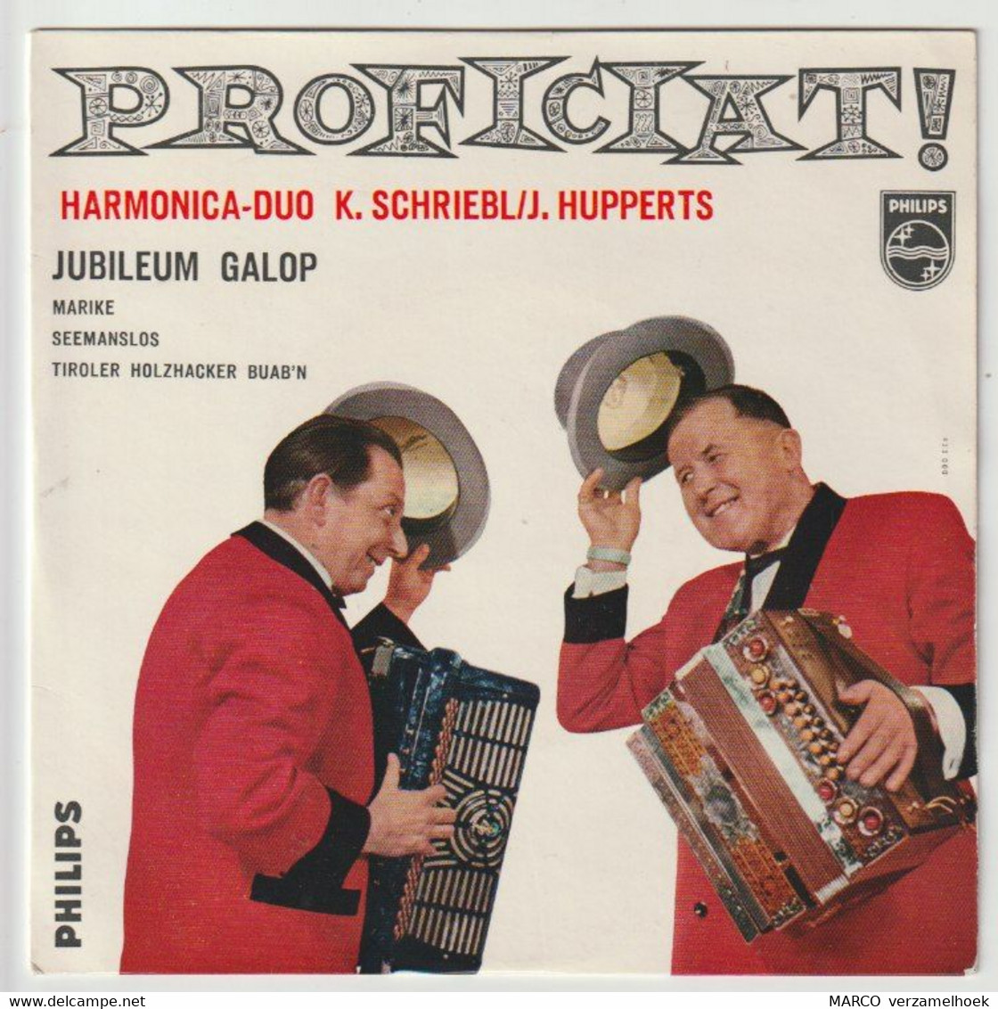 45T Single Harmonica-duo - Proficiat 1960 PHILIPS 433 000 - Autres - Musique Néerlandaise